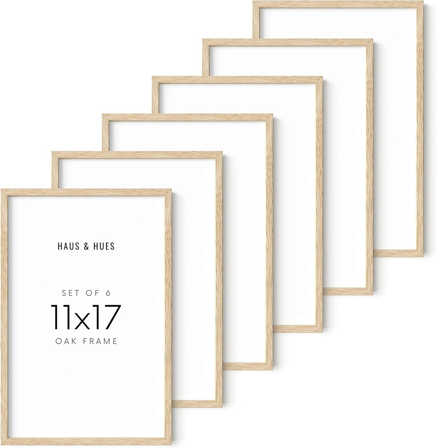 HAUS AND HUES Picture Frame - 6 Set Contemporary Wooden 11x17 inches, Beige Oak Frame