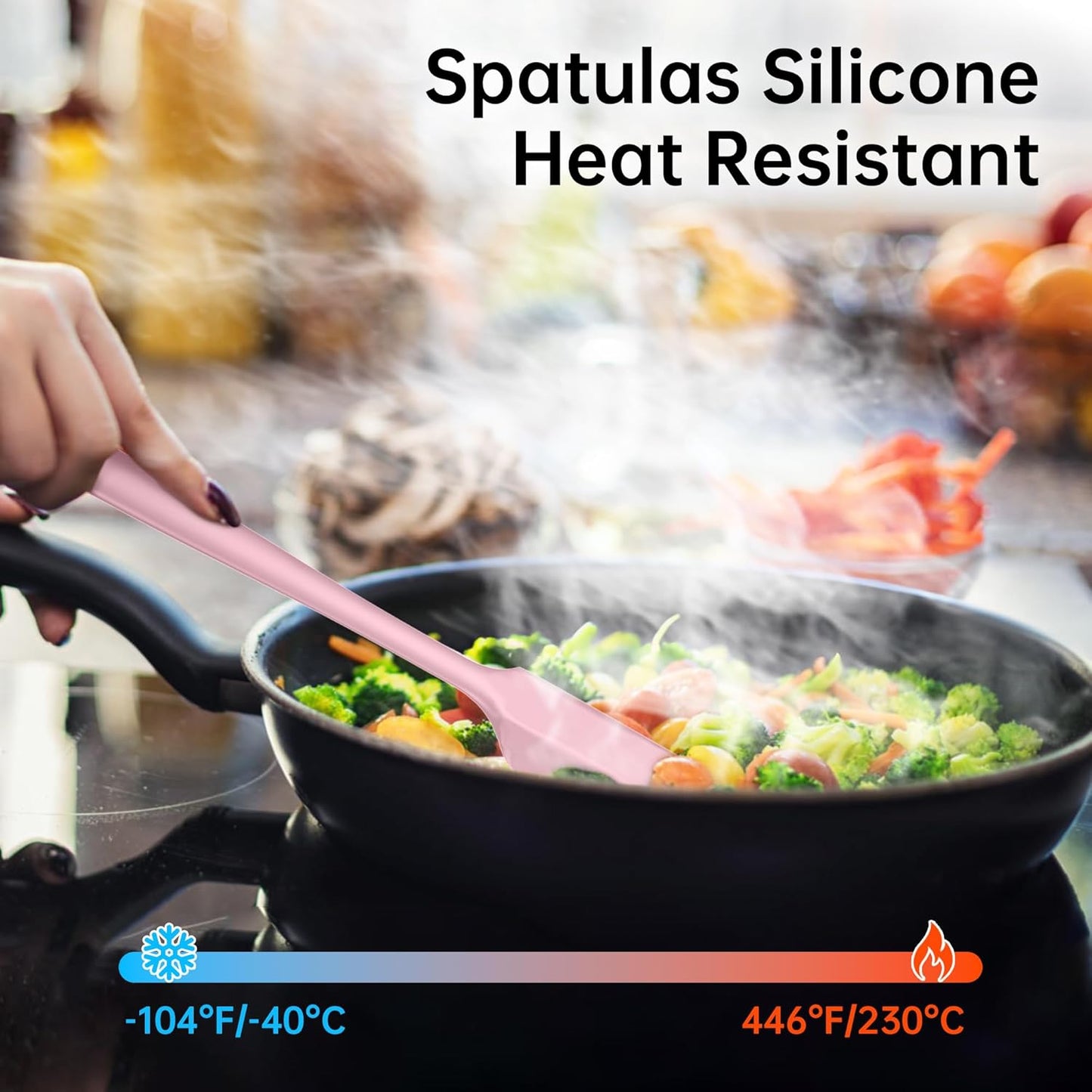 Barsone 5-Piece Silicone Spatula Set（ Heat Resistant 446°F Food Grade BPA Free, Nonstick Cookware Safe Dishwasher Safe Kitchen Tools for Baking, Cooking, Stirring, Pink）
