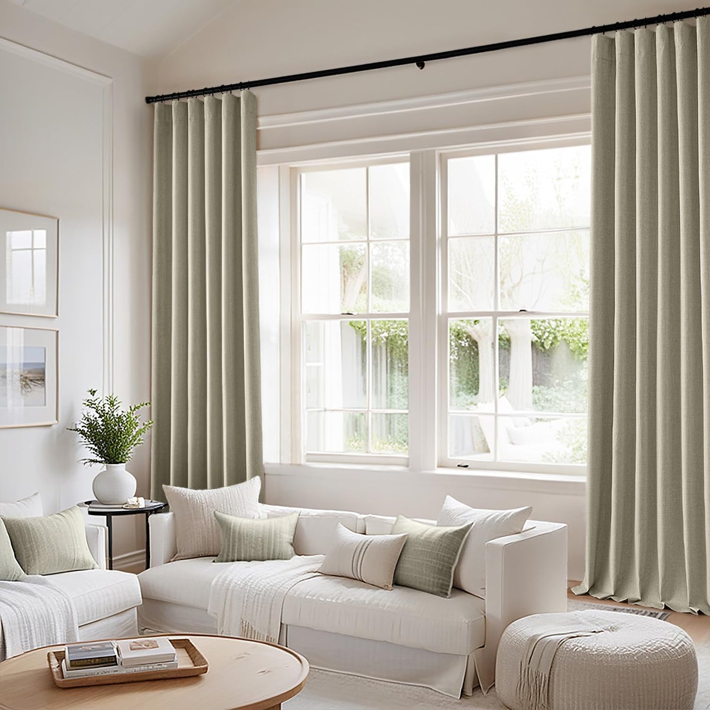 MIULEE 100% Blackout Curtains 96 Inch Long 2 Panels Set for Bedroom, Thick Faux Linen Black Out Curtain Room Darkening Back Tab Pleat Floor to Ceiling Window Drapes with Hooks for Living Room, Oatmeal