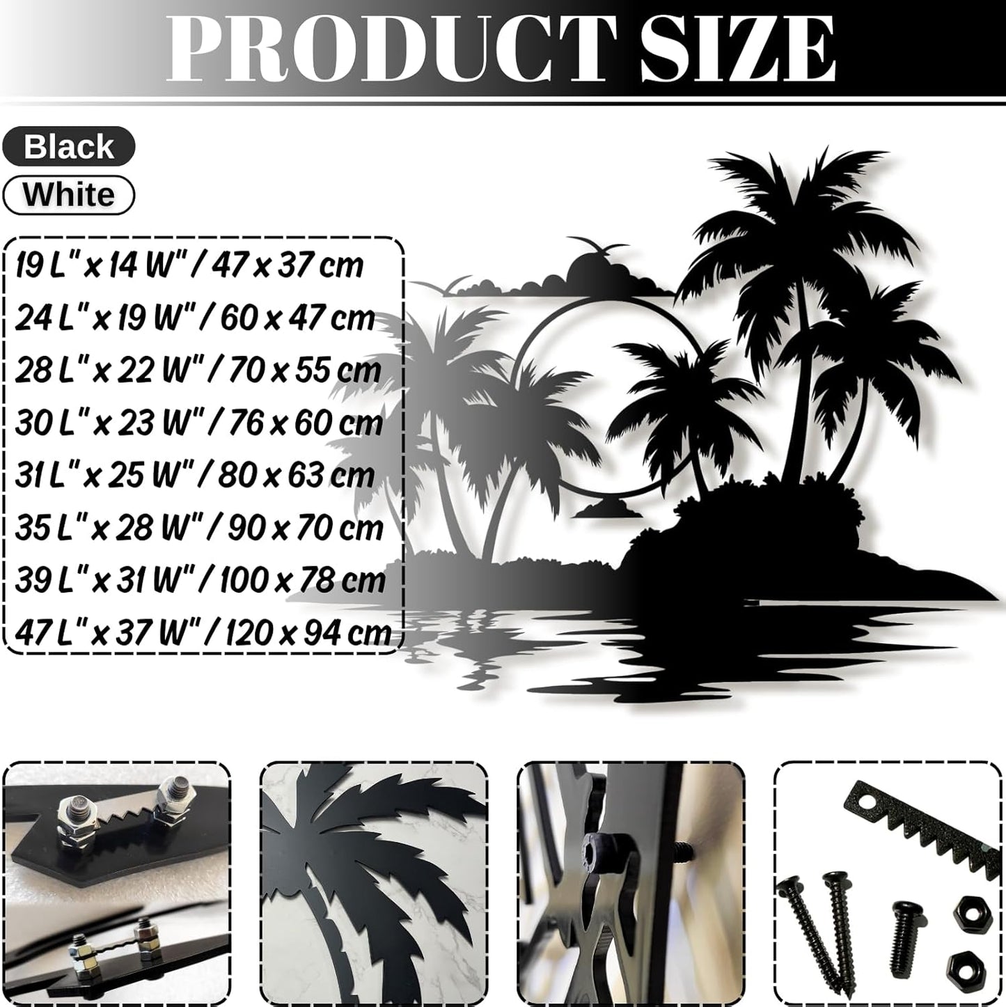 Palm Tree Metal Wall Decor,Palm Tree Metal Wall Art,Metal Palm Tree,Metal Palm Tree Wall Decor,Tropical Metal Wall Art,Beach Wall Decort,Metal Wall Decor (style 2,white,30 L" x 23 W" / 76 x 60 cm)