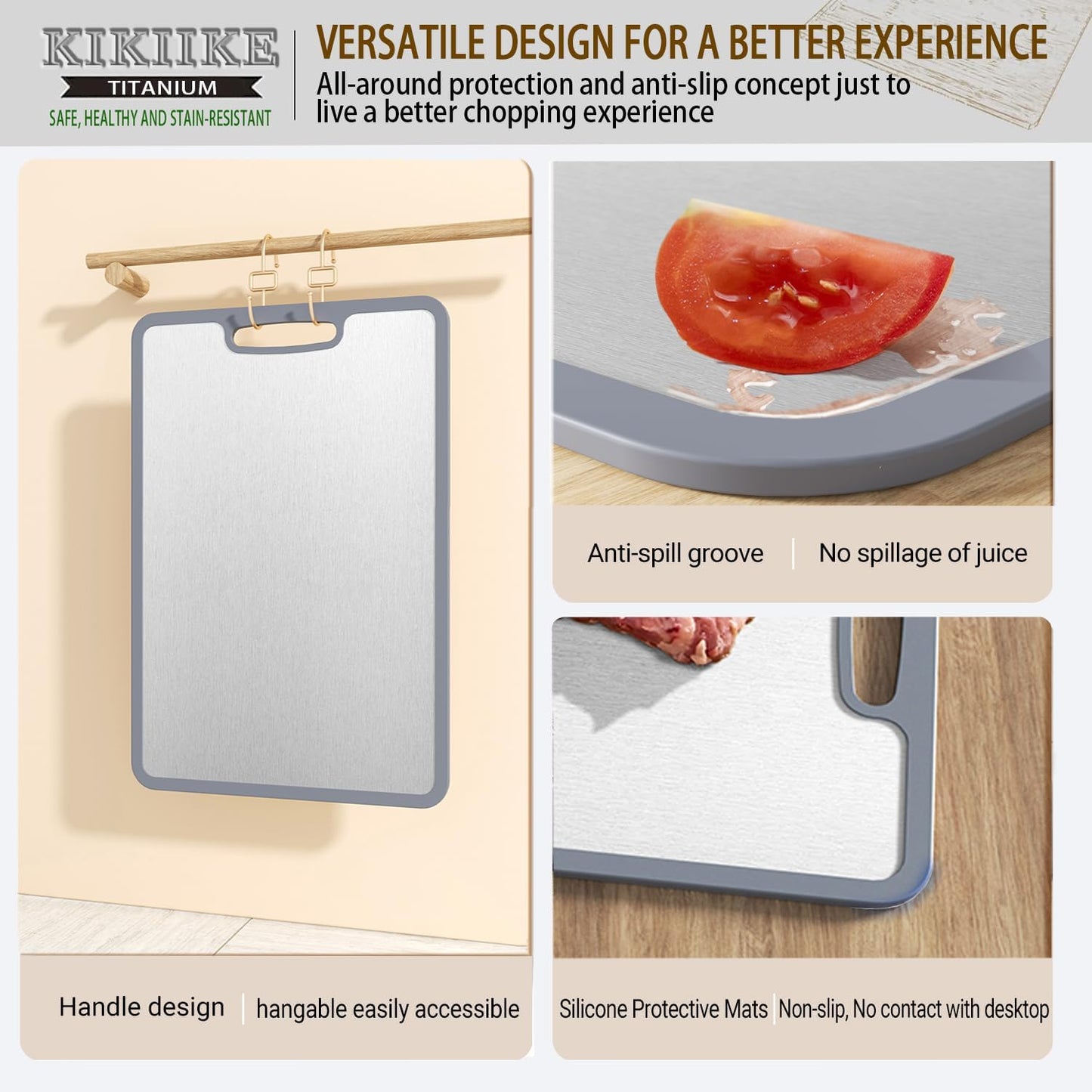 Titanium Cutting Board Double-sided non-slip silicone edging Pure Titanium Cutting Boards for Kitchen - Double-Sided Food-Grade Chopping Board Non-Stick Durable and easy to clean (3-Piece S/M/L)