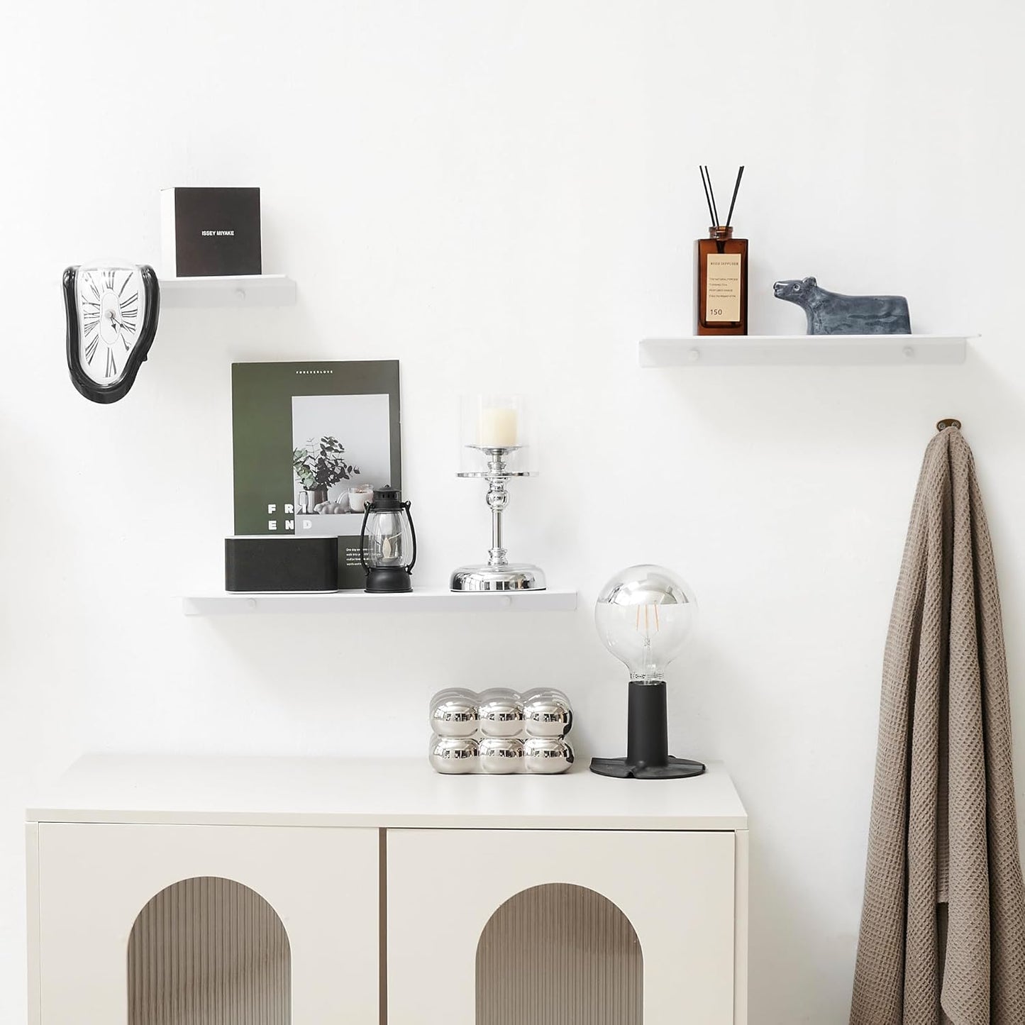JOOM White Metal Floating Shelf - Floating Shelf, Small Bathroom Shelf, Display Shelves for Wall Storage (12 in)