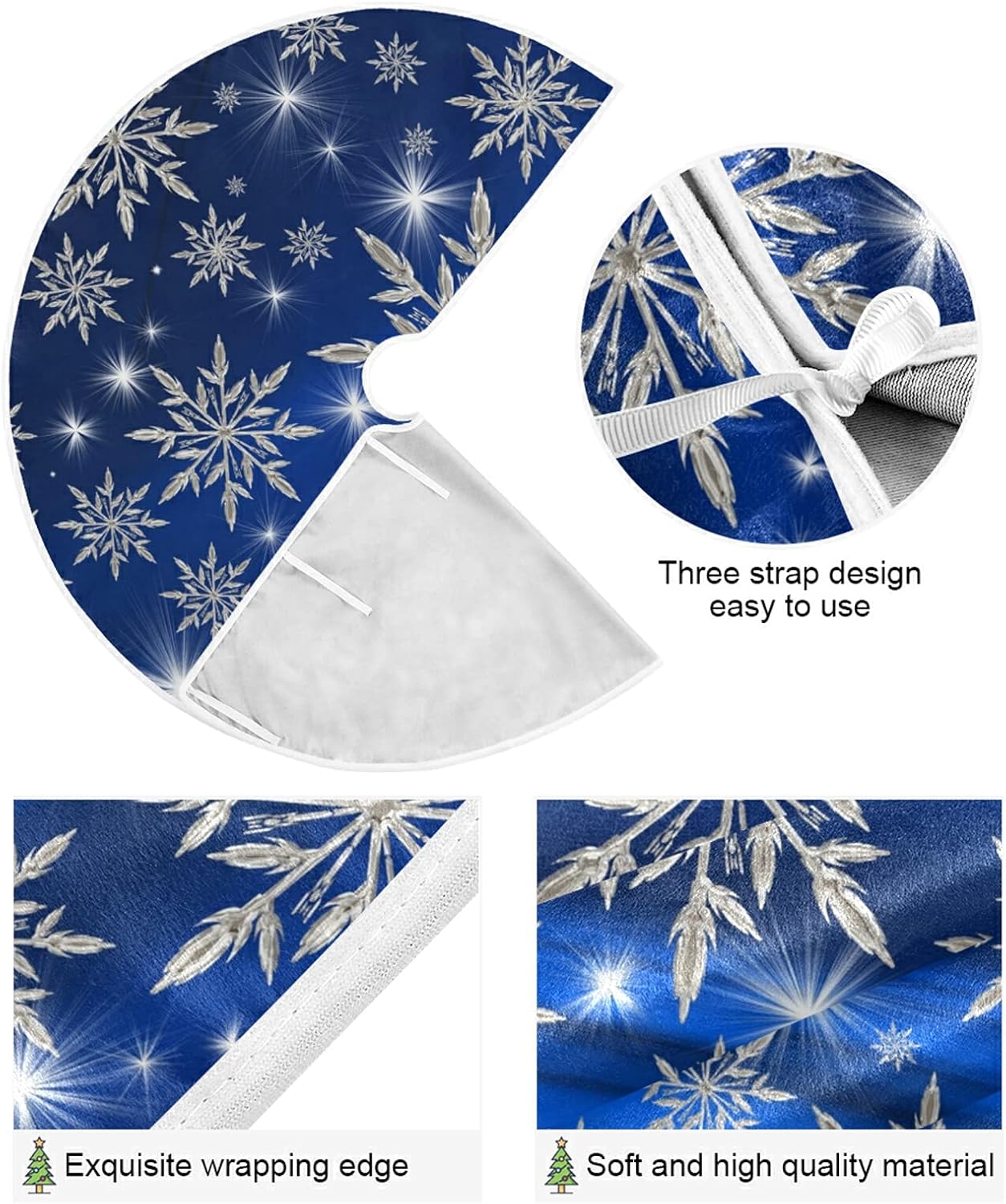 Christmas Blue Snowflakes Background Tree Skirt, Seasonal Tree Mat Holiday Party Supplies Ornaments Indoor Outdoor Decorations for Tabletop Trees 47.2 Inches