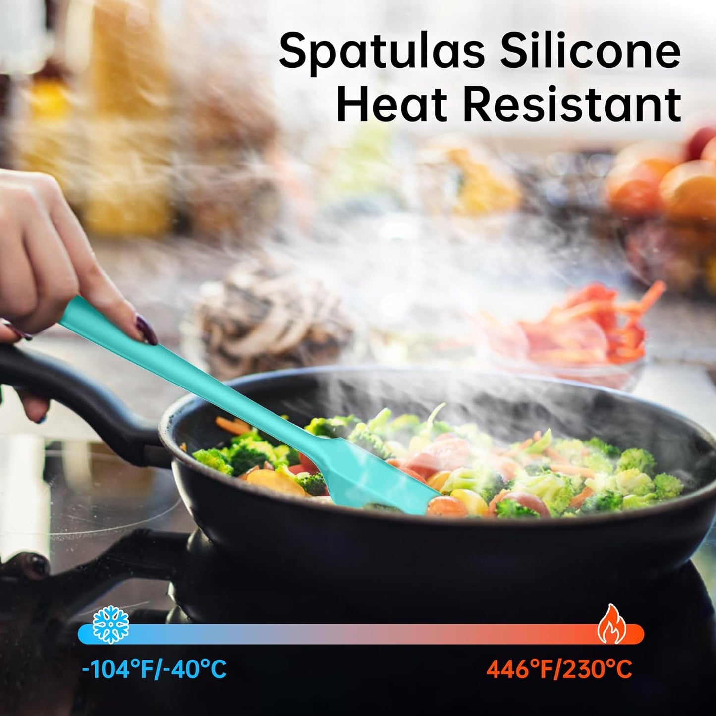Barsone 5-Piece Silicone Spatula Set（ Heat Resistant 446°F Food Grade BPA Free, Nonstick Cookware Safe Dishwasher Safe Kitchen Tools for Baking, Cooking, Stirring, Blue）