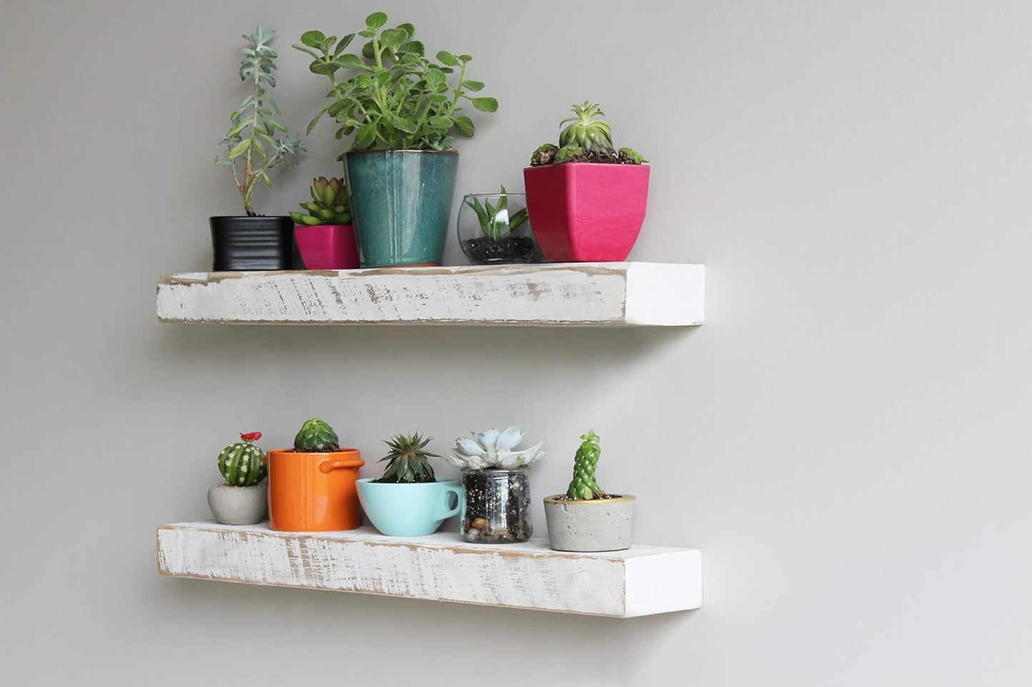 Urban Legacy Reclaimed Barnwood Planks | Floating Shelves for Wall w/Flush Mount Shelf Bracket Set Included | Set of 2 (White Wash, 24"x 4.5"x 2")