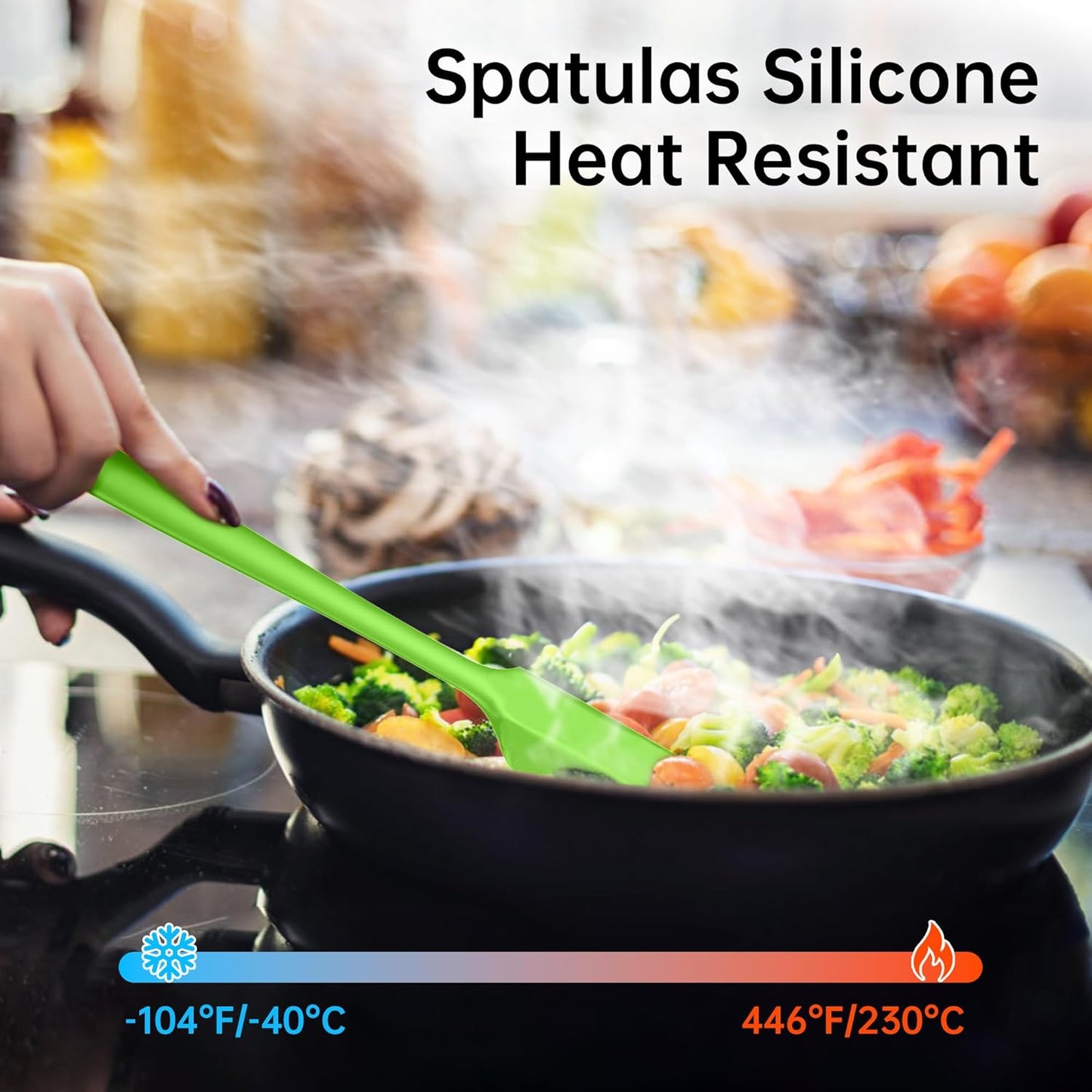 Barsone 5-Piece Silicone Spatula Set（ Heat Resistant 446°F Food Grade BPA Free, Nonstick Cookware Safe Dishwasher Safe Kitchen Tools for Baking, Cooking, Stirring, Green）