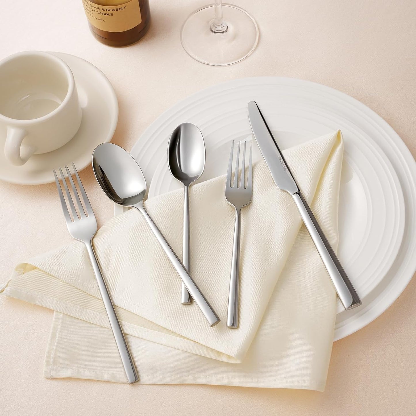 KINGSTONE Silverware Set, 60-Piece Forged Flatware Set Cutlery Set Premium Stainless Steel, Service for 12, for Kitchen, Home, Wedding, Party, Mirror Polished and Dishwasher Safe