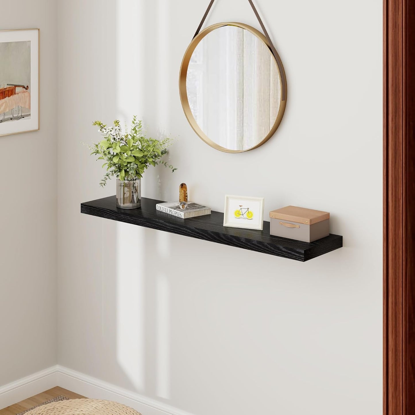 48 Inch Floating Shelves Black, Rustic Wood Floating Shelf Wall Mounted, 9 Inch Deep Floating Shelf for Kitchen, Bedroom, 48 x 9 Wall Shelves for Home Storage, Set of 1