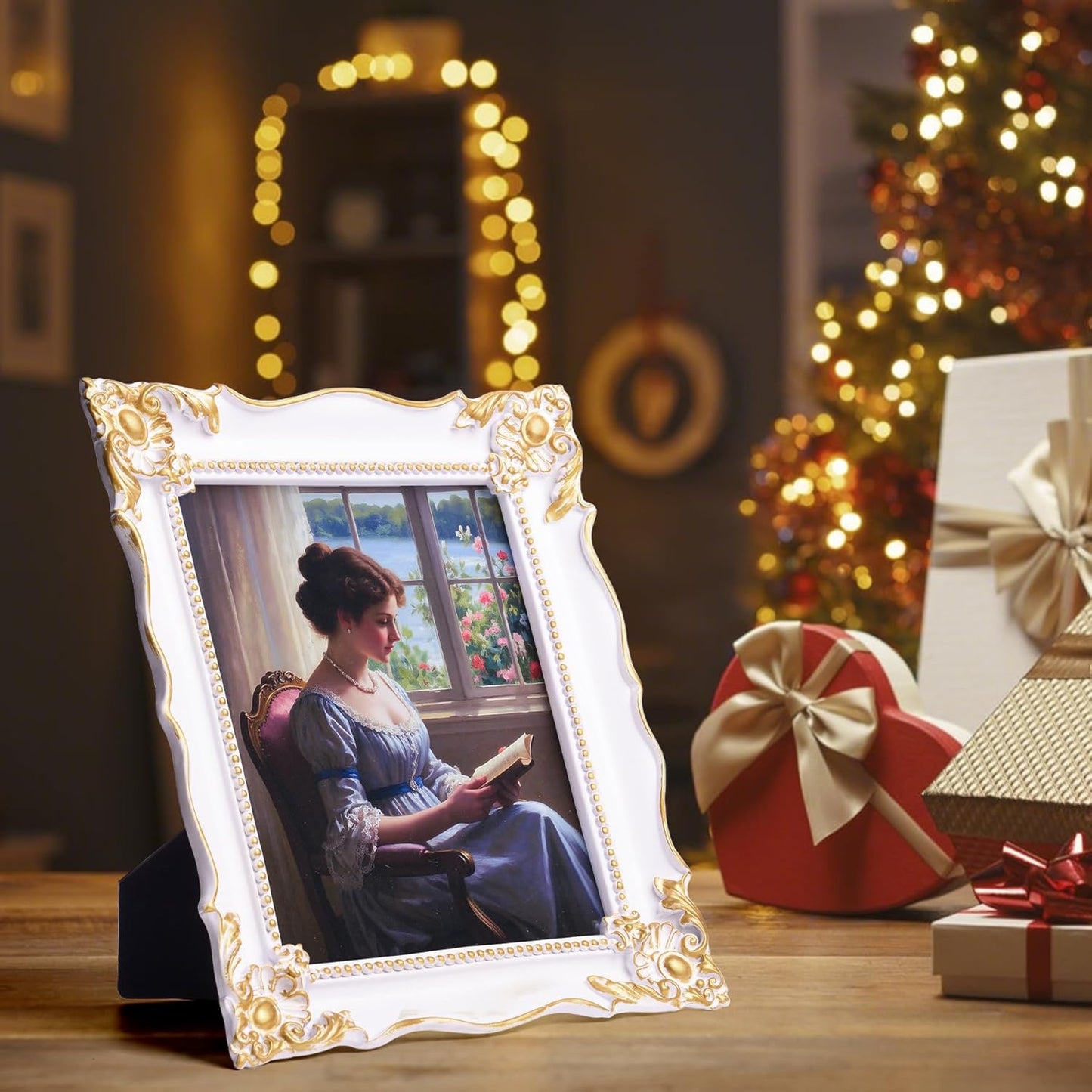 8x10 Vintage Picture Frame with Embossed Flower Design, White Ornate Frame for 8x10 or 5x7 Pictures with White Mat, Hand-Crafted Resin Antique Frames for Tabletop & Wall Hanging, Home Decor (White)