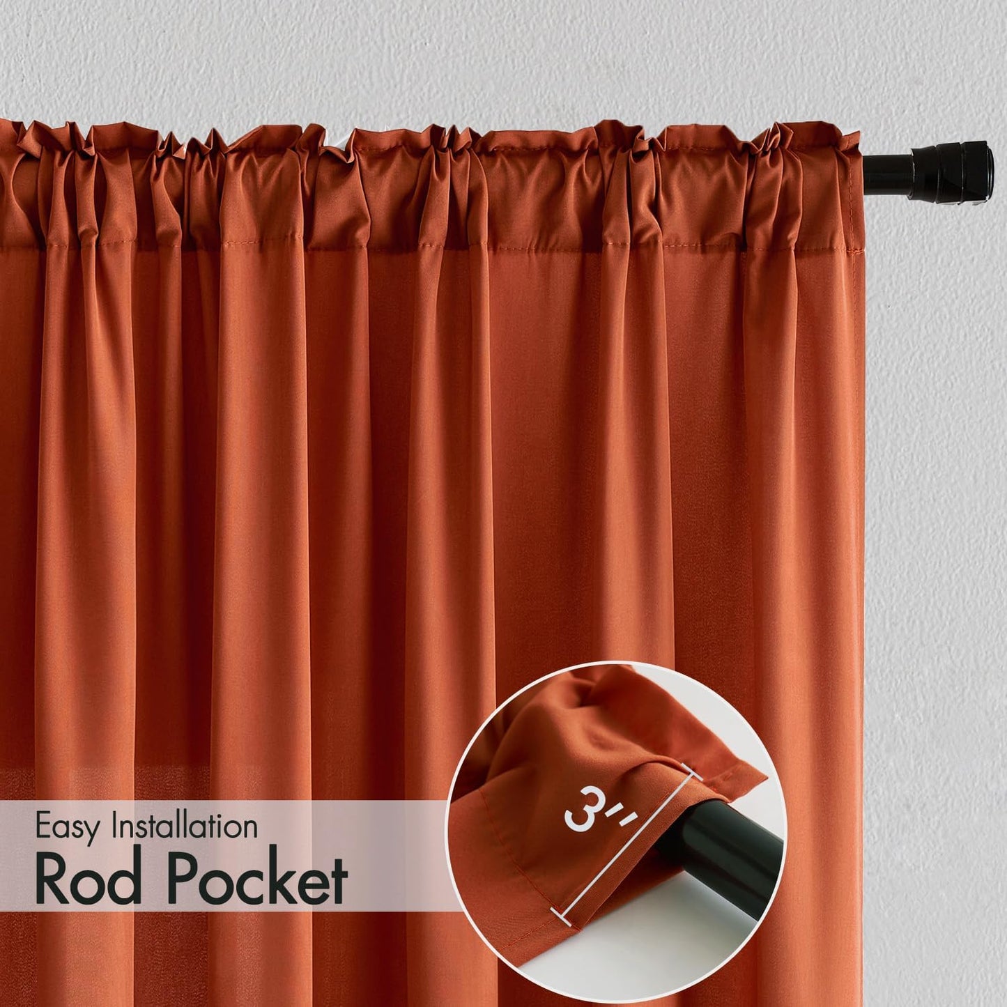 MIULEE Burnt Orange Privacy Sheer Curtains That Let Light in 96 Inches Long Non-See-Through Semi Sheer Curtain Light Filtering Window Curtains Drapes for Living Room Bedroom 2 Panels Set 42 X 96
