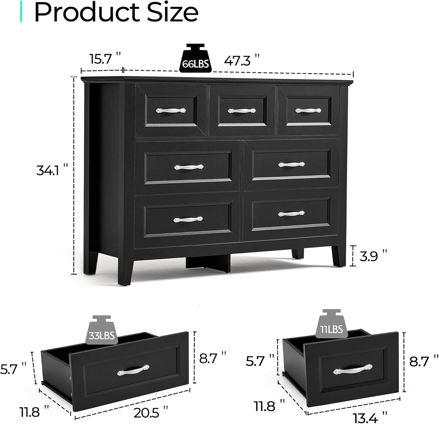 LINSY HOME Farmhouse 7 Drawers Dresser Chests for Bedroom, Wood Dresser Wide Chest of Drawers, Storage Dressers Organizer for Bedroom, Living Room,Hallway, SGS Certified