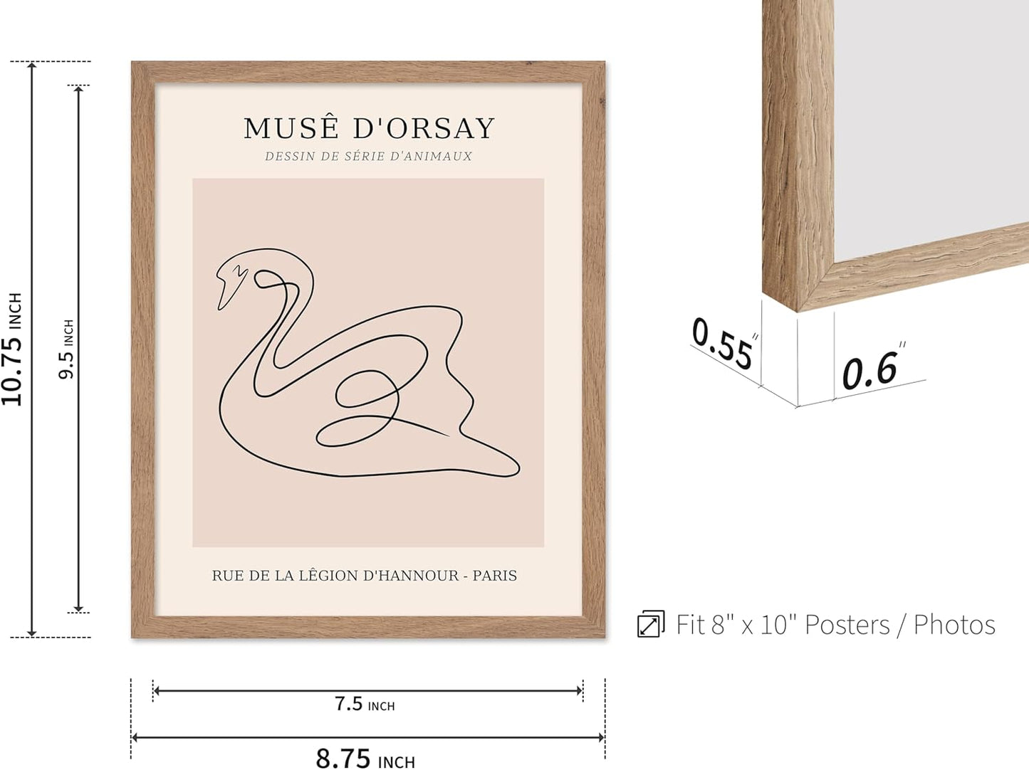 Poster Master Vintage Poster - Retro One Line Swan Drawing Print - Swan Art - Bird Art - Minimal Gift for Her, Animal Lover - Abstract Decor for Home, Office, Bedroom, 8x10 Beige Framed