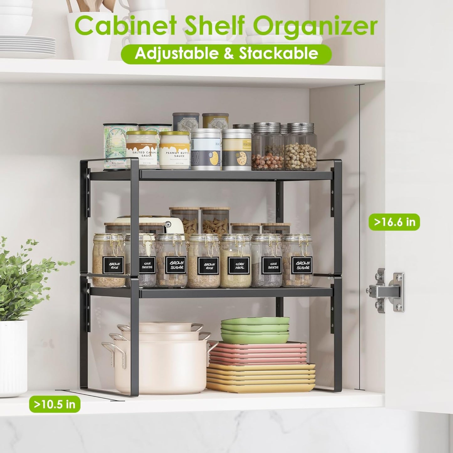 2 Pack Kitchen Countertop Organizer, Stackable Cabinet Shelf Organizer, 2 Tier Adjustable Kitchen Counter Shelves Riser For Pantry Cupboard Bathroom Organization And Storage, Desk Shelf,Spice Rack