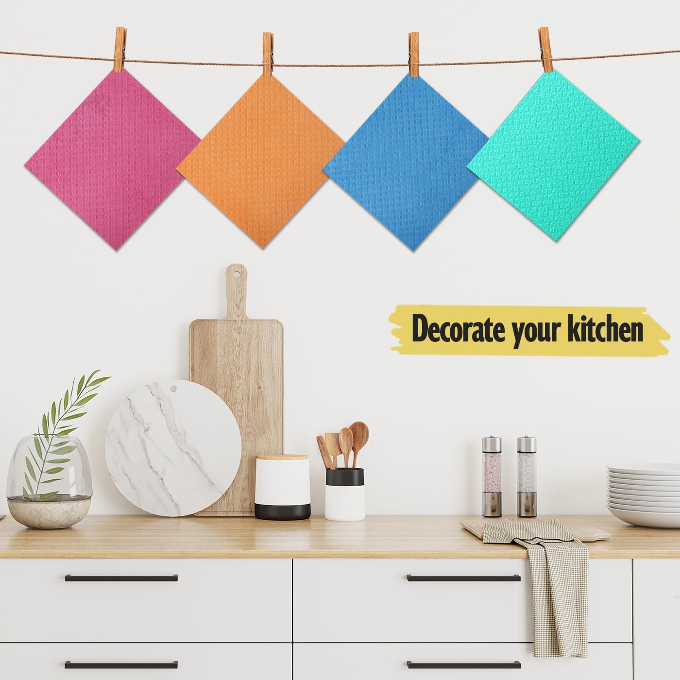 Swedish Dishcloths for Kitchen | 6 Pack Absorbent Cellulose Sponge Cloths Washable | Non-Scratch Reusable Paper Towels Quick Drying Cleaning Cloths - Orange