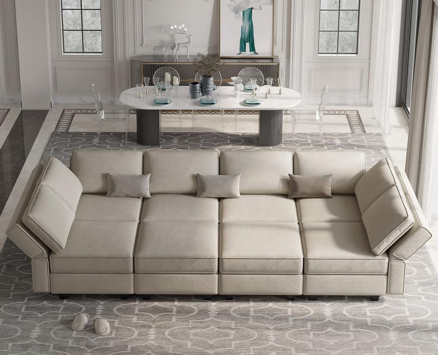 Belffin Modular Sectional Sofa with Storage Chaises Sectional Sleeper Sofa Couch 8 Seat Sectional Bed Grey