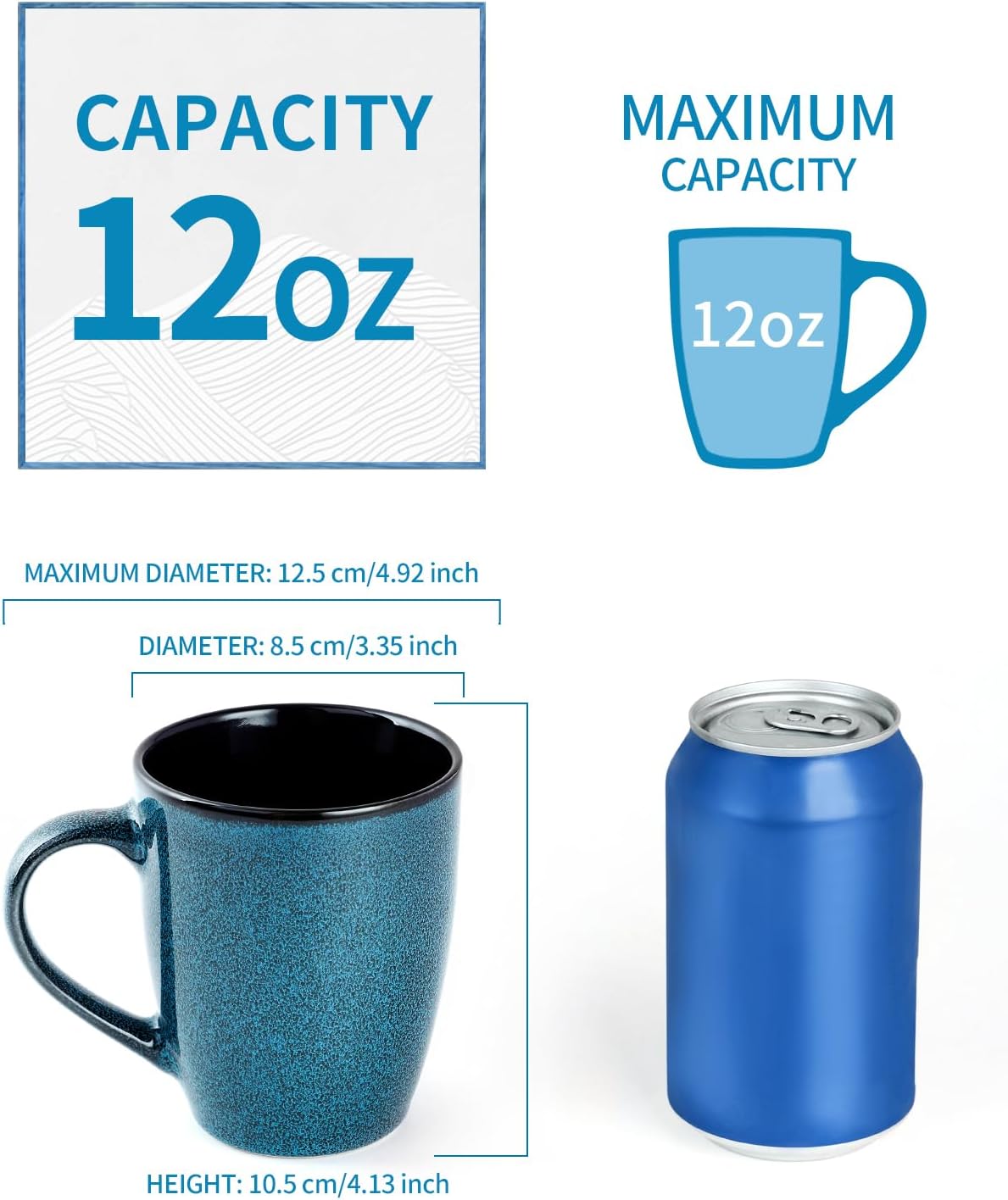 Ceramic Mugs 12oz,Large Ceramic Coffee Cups for Men, Women, Dad, Mom, Modern Coffee Mugs With Handle For Tea,Latte,Cappuccino,Cocoa. (green and blue 4pack)