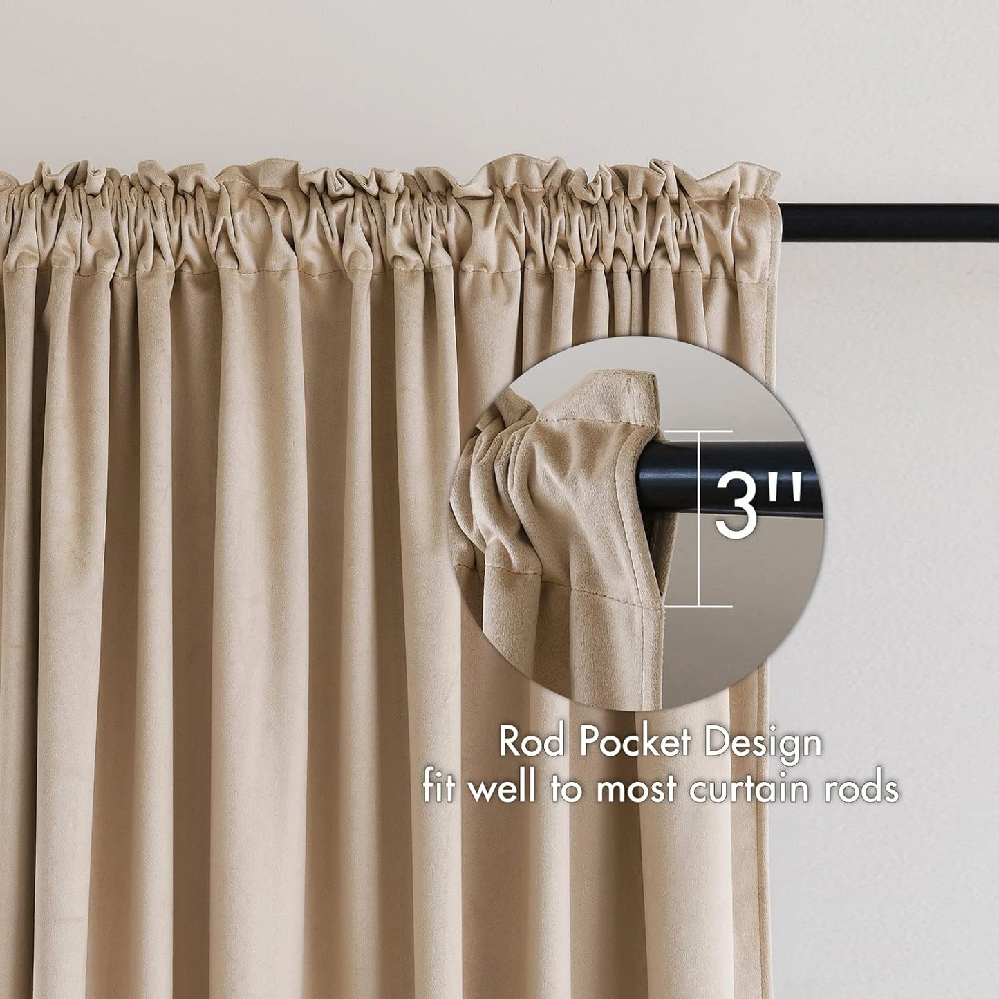 MIULEE Camel Beige Velvet Curtains Thermal Insulated Blackout Curtain Drapes for Bedroom Living Room Darkening 72 Inches Long Curtains Panels Rod Pocket Set of 2