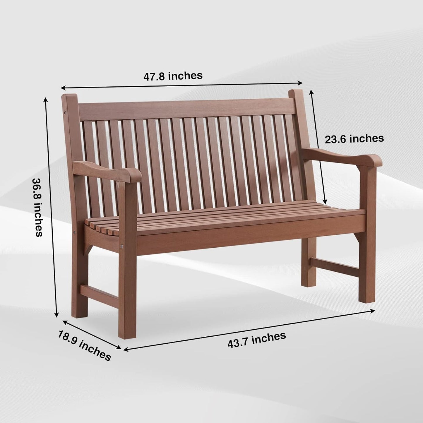 Psilvam Garden Bench, 2-Person Poly Lumber Patio Bench, All-Weather Outdoor Bench That Never Rot and Fade, Suit for Garden, Porch and Park(Brown)
