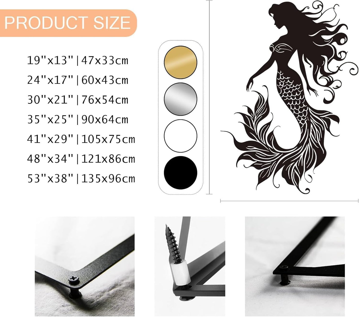 Veplsur Mermaid Metal Wall Art, Metal Mermaid Wall Decor, Marine Biology Wall Decor, Ocean Wall Art, Nautical Wall Hanging, Beach Hanging for Bathroom Bedroom (Black, 30"x21"|76x54cm)