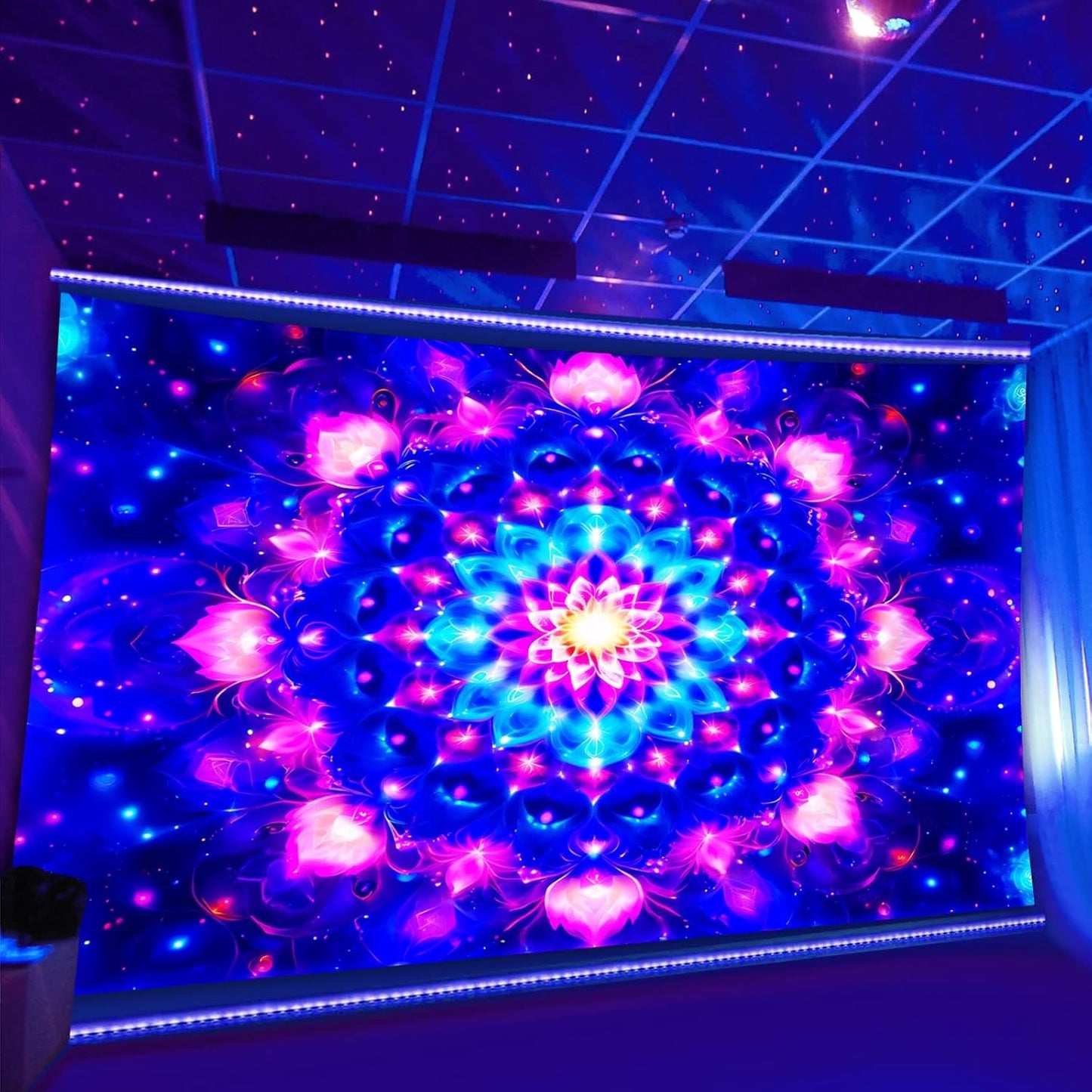 PSYHILAR Blacklight Mandala Tapestry for Bedroom, Psychedelic Black Light Posters for Adults and Teens, Colorful UV Reactive Aesthetic Bohemian Art Wall Hanging Decor (40 x 30 Inches)