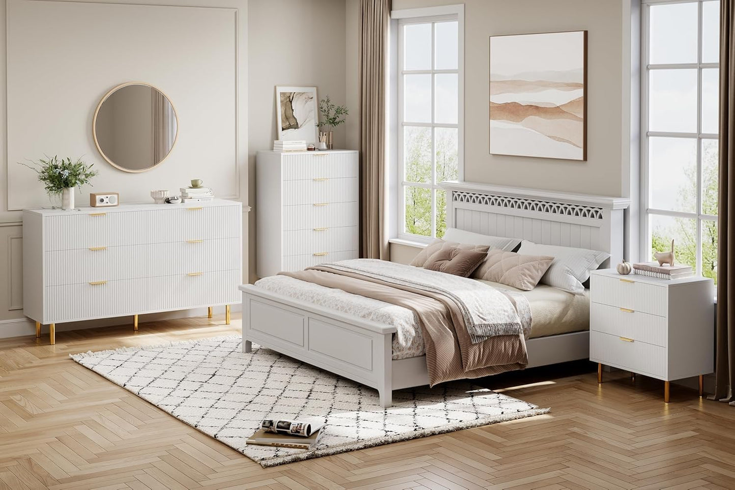 GAOMON 3 Drawer Dresser, Wood Chest of Drawers Organizer Storage with Gold Handle, Small Storage Cabinet, Modern Design Dresser for Bedroom, Living Room, Closet, Hallway, Entryway, White