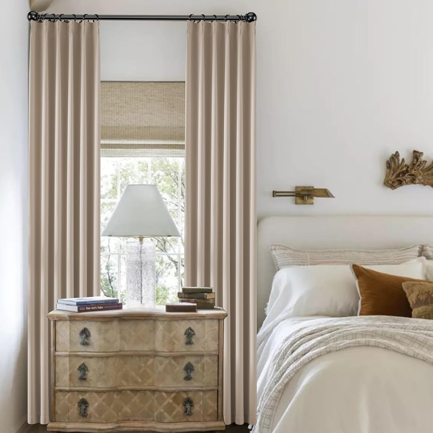 KangBang Taupe Pinch Pleated Blackout Curtains 96 Inches Long for Bedroom, Thermal Insulated Light Blocking Neutral Draperies Memory Shape Modern Decor with Adjustable Hooks,40x96 Inch,2 Panels