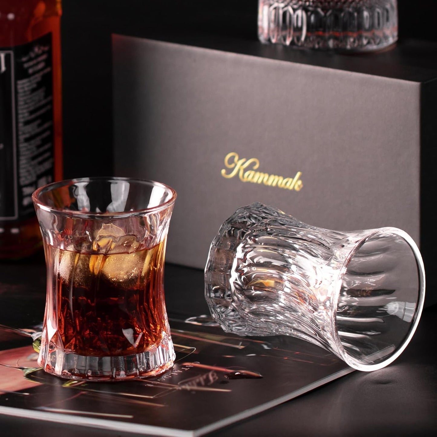 KAMMAK Whiskey Glass 7.75oz Set of 2, Old Fashioned Glass for Scotch, Cocktails, Rum, Shot Glasses Vodka in Bar And Party Gifts for Men, Whisky Lovers, Wedding, Anniversary, Birthday