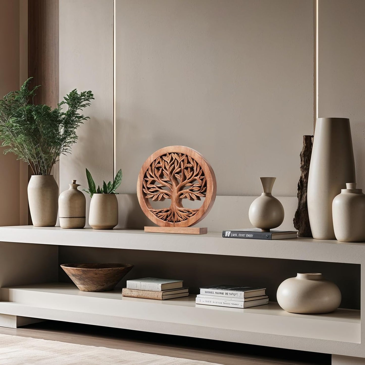 Decozen Solid Wood Tree of Life Sculpture - Home Decor, Living Room, Boho, Shelf, Coffee Table, Centerpiece Table Decorations, Mantle, Dining Table Centerpiece, Bathroom Shelf, Entryway, Farmhouse