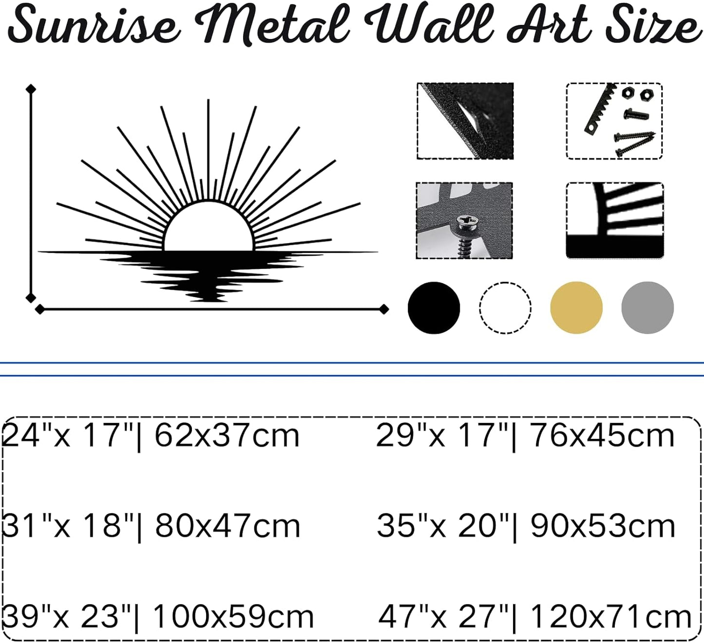 Sunrise Metal Wall Art, Metal Sun Wall Decor, Metal Sun Outdoor Decor, Large Metal Sun Wall Art, Sun Wall Art, Boho Sun Wall Art, Sunshine Metal Sign, Living Room Bedroom Wall Hangings (Silver, 29"x 17"| 76x45cm )