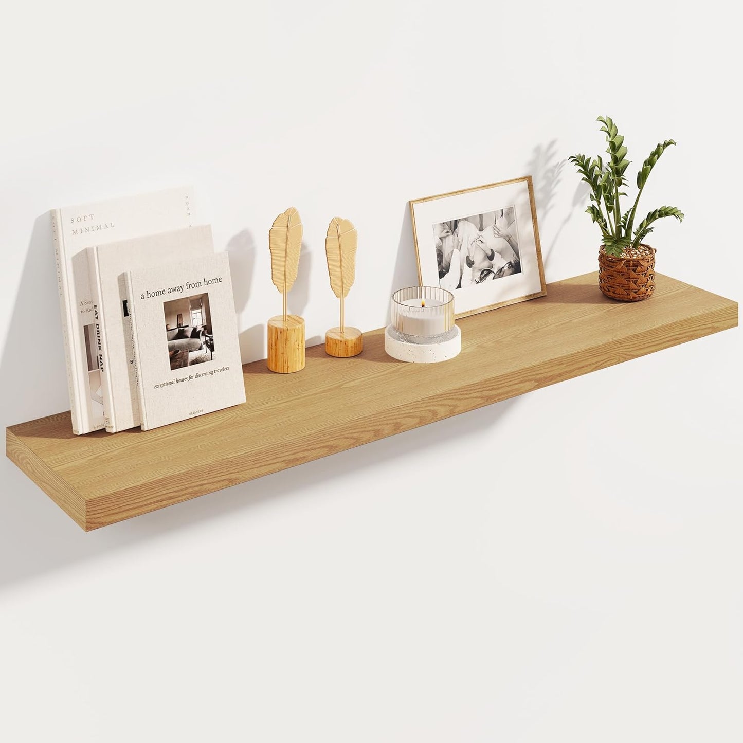Fun Memories Floating Shelves, 8 Inch Deep Floating Shelves, Rustic Wood Fireplace Mantel 48 in Long, 48 x 8 Floating Wall Shelves for Living Room, Kitchen, Bedroom, Oak Color, 1 Pack