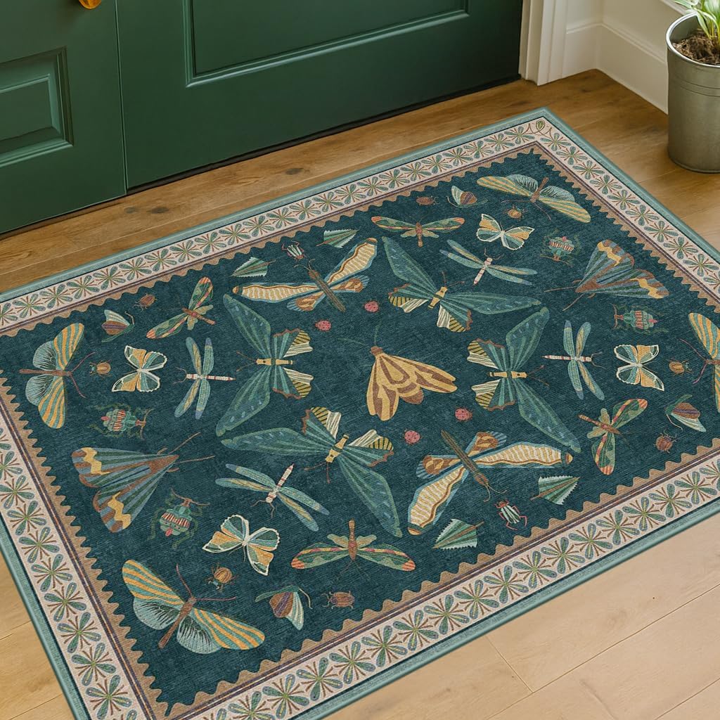 Washable Entry Rugs for Inside House - Non Slip 2x3 Small Rugs for Entryway, Kitchen, Powder Room, Stain & Fade Resistant, Teal Green