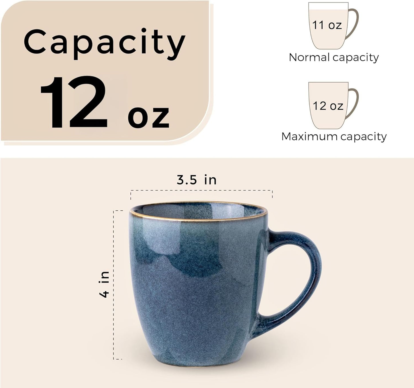 GBHOME Ceramic Coffee Mugs Set of 6, 12oz Stoneware Coffee Mugs Set For Dad Mom Women MEN, Light Weight Ceramic Coffee Cups for Latte/Tea/Beer/Hot Cocoa, Dishwasher & Microwave Safe