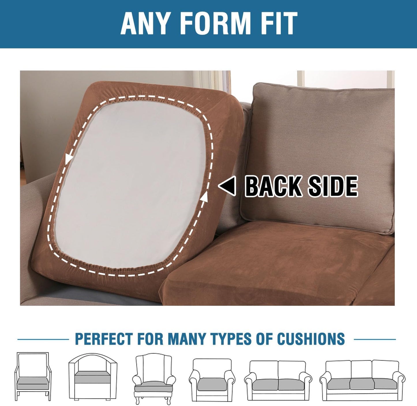 H.VERSAILTEX Velvet Stretch Couch Cushion Cover Plush Cushion Slipcover for Sofa Cushion Furniture Protector Seat Cushion Sofa Cover (3 Piece Sofa Cushion Covers, Caramel)