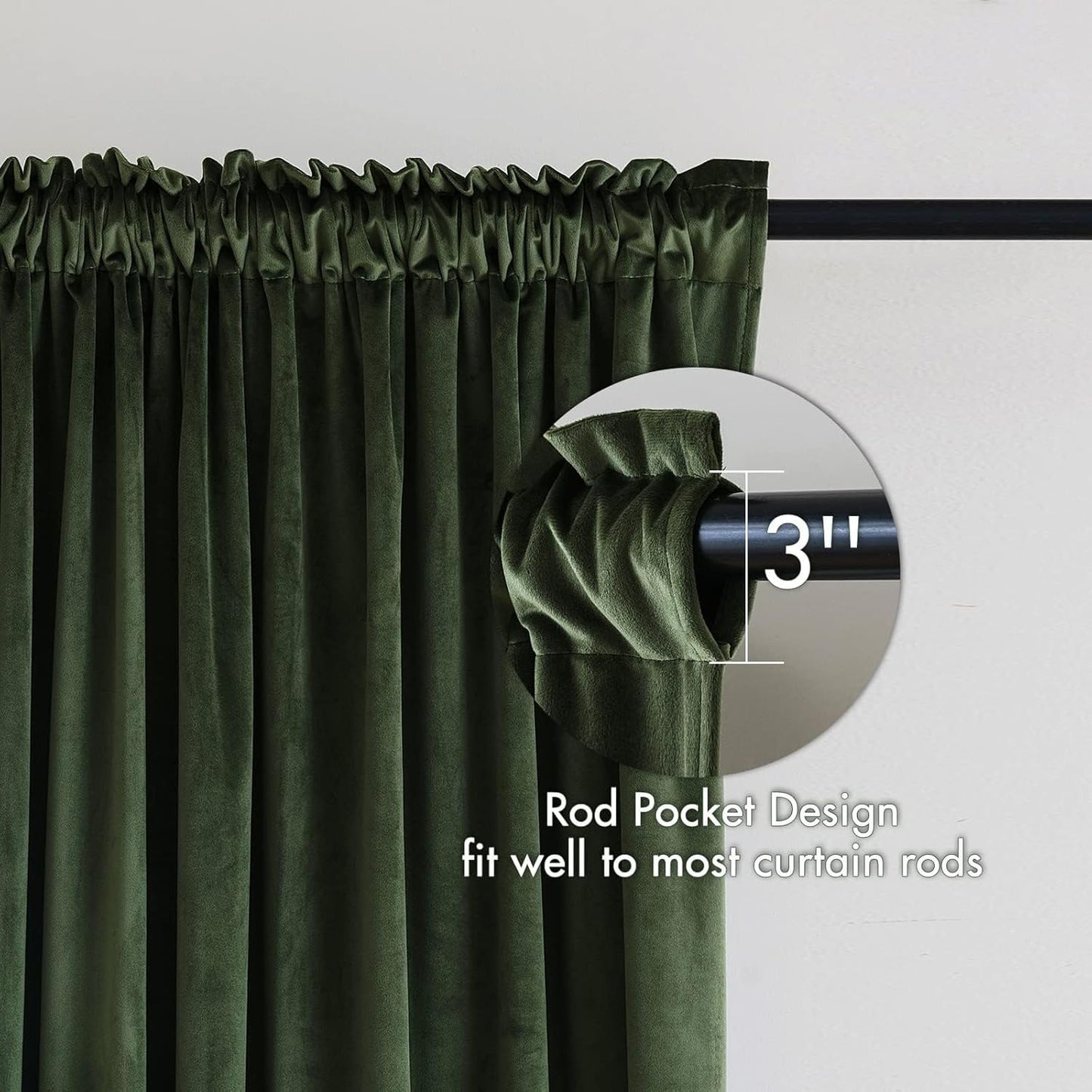MIULEE Olive Green Velvet Curtains Thermal Insulated Blackout Curtain Drapes for Bedroom Living Room Darkening 120 Inches Long Curtains Panels Rod Pocket Set of 2