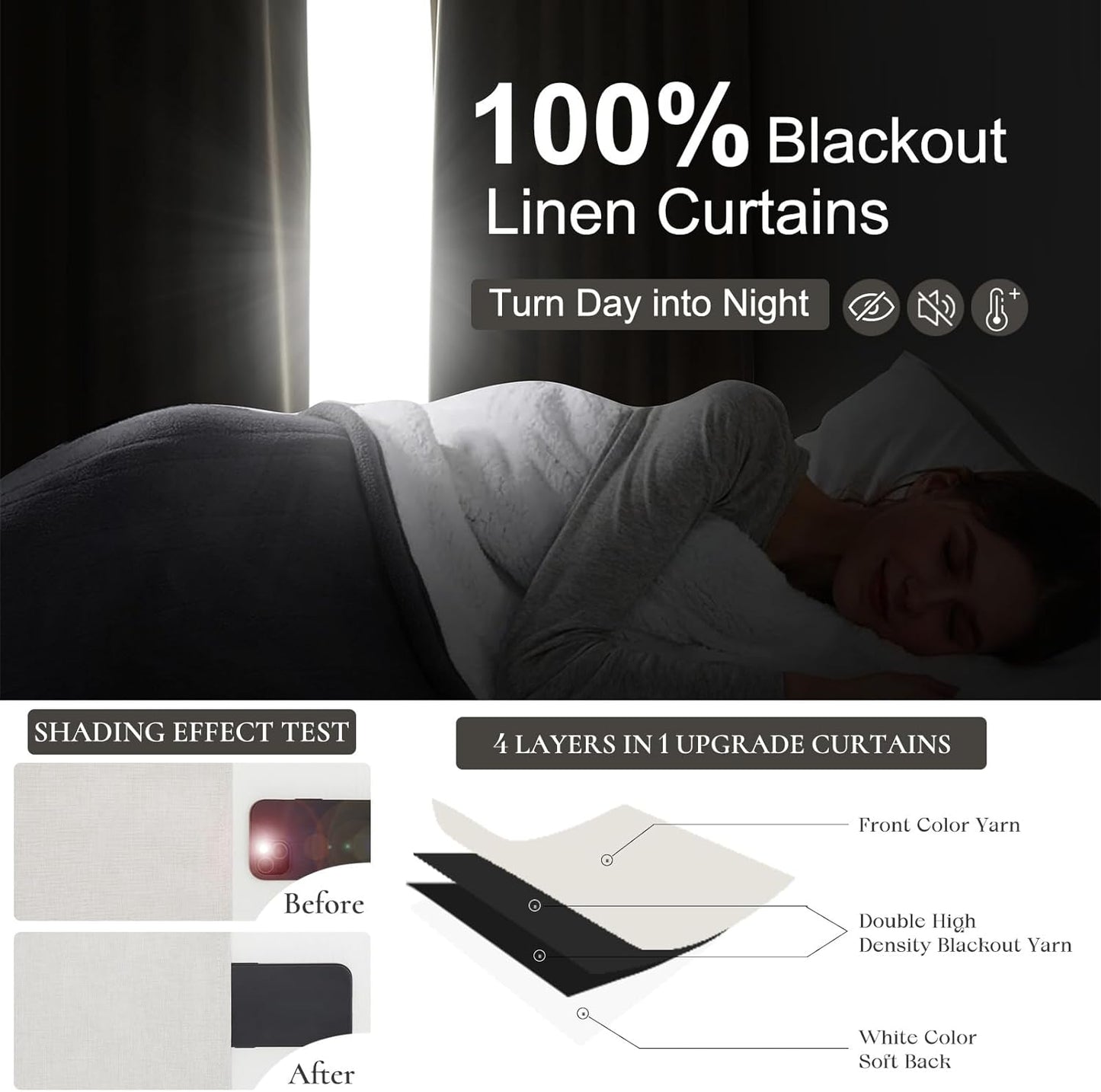 Buttercream Blackout Curtains 90 Inches Long, Thick Linen Patio Drapes for Insulated Sliding Glass Doors Cute Curtains for Nursery Bedroom Aesthetic Pinch Pleated with Hooks 2 Panels