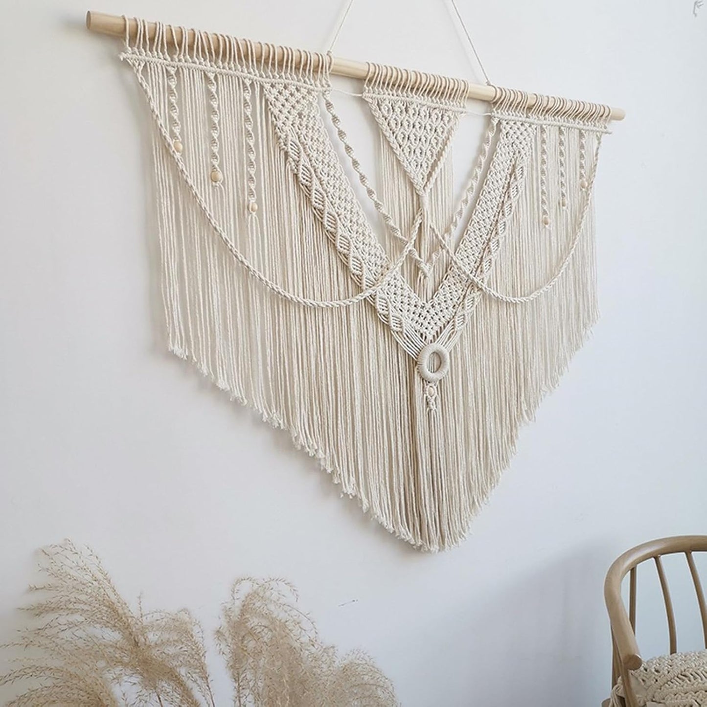 Achart Macrame Wall Hanging Large- Boho Wall Decor- large wall art- Wall Decor Living Room- Macrame Tapestry Boho Decor for Bedroom (Triangle)