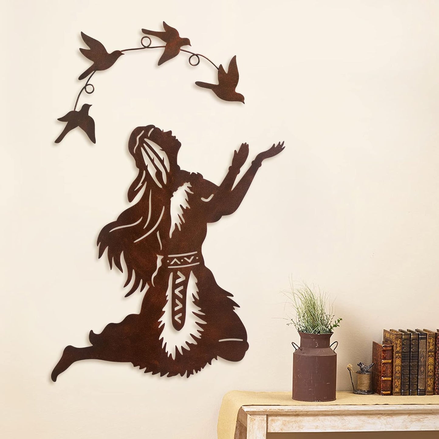 Native American Southwest Metal Wall Art Elf Woman West Indian Style Set of 2