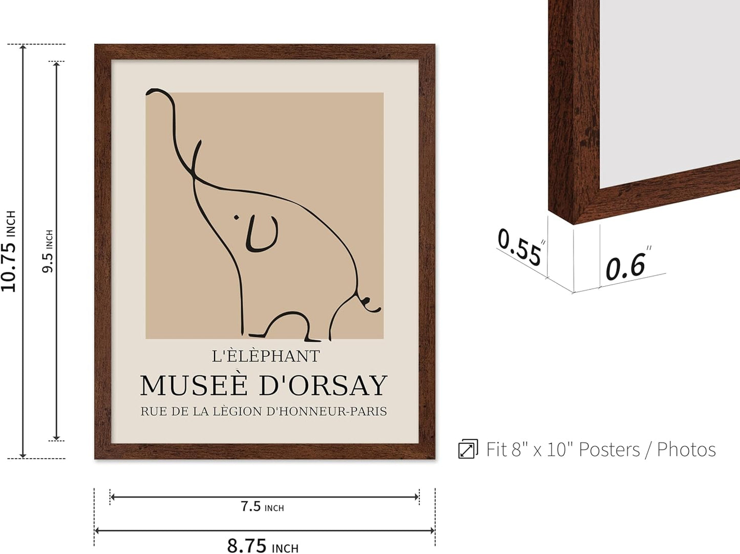 Poster Master Vintage Poster - Retro Minimalist Print - Gift for Artist, Housewarming - Elephant, Line Drawing, Sketch, Abstract - Wall Decor for Living Room, Bedroom, 16x20 Brown Framed