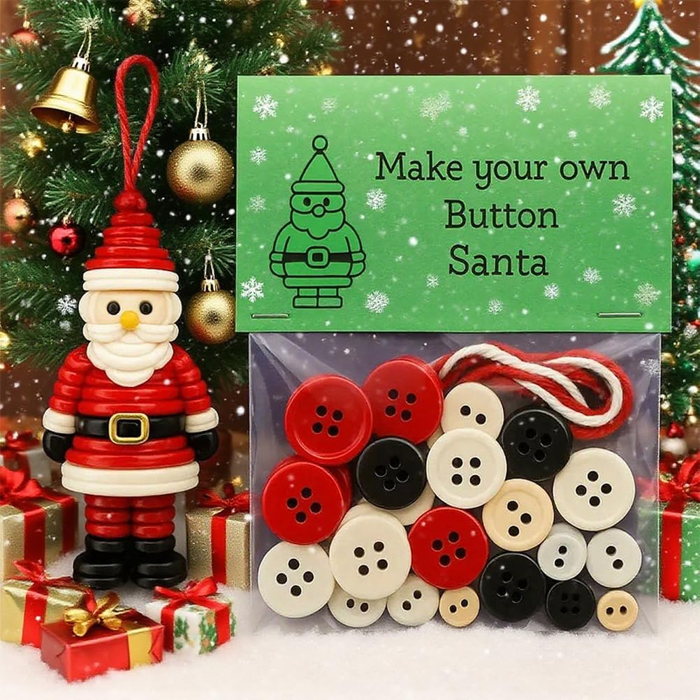 DIY Christmas Button Ornament Making Set - Snowman/Santa/Angel, Fun Holiday Craft Kit for All Ages, Ideal Xmas Tree Hanging Decor & Festive Gifts (Christmas Tree 4)
