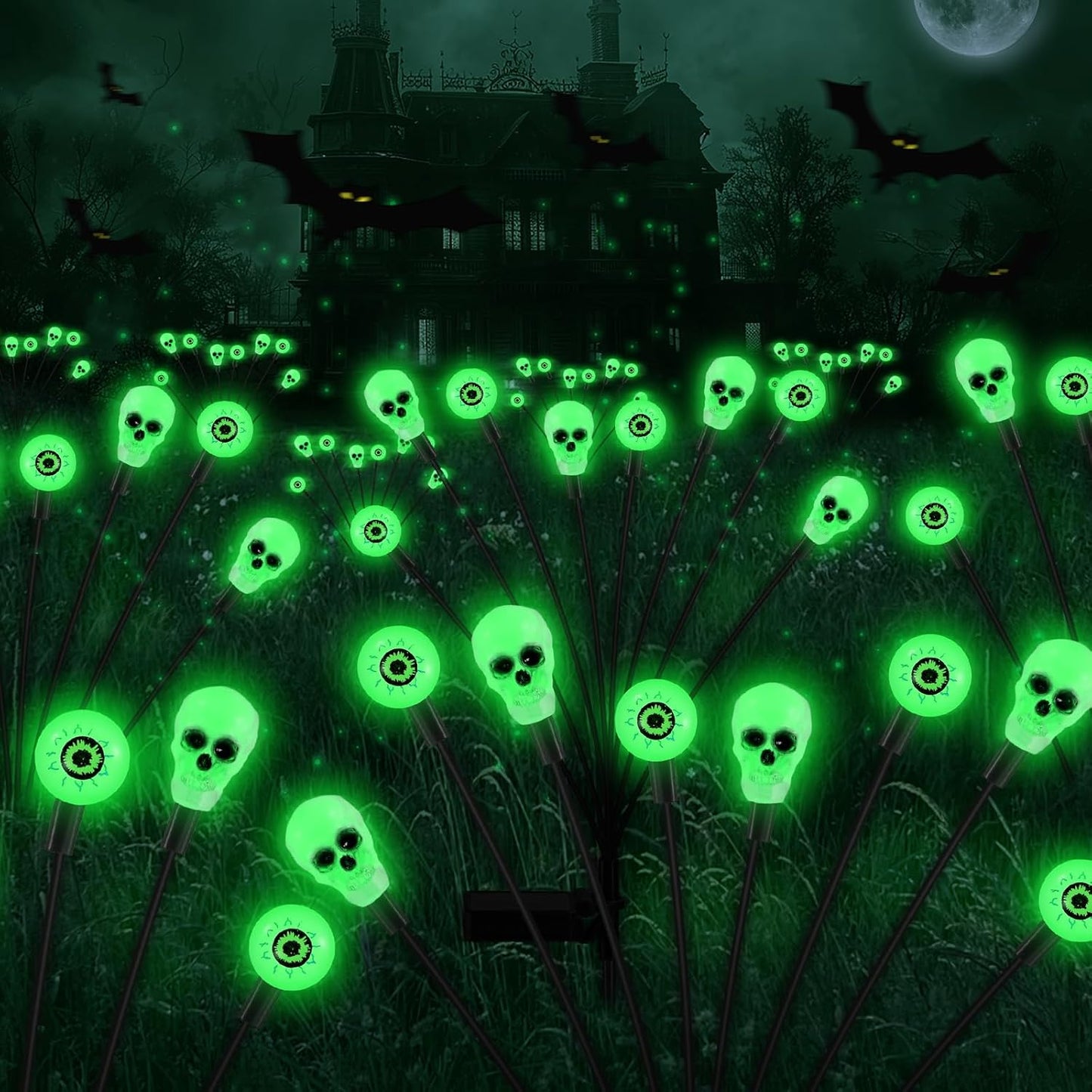 Solar Halloween Lights Outdoor,Halloween Decorations Outdoor, Scary Eyeball Lights,2PACKS 16LED,IP65 Waterproof, Decor for Garden/Yard/Patio/Lawn/Pathway(Green)