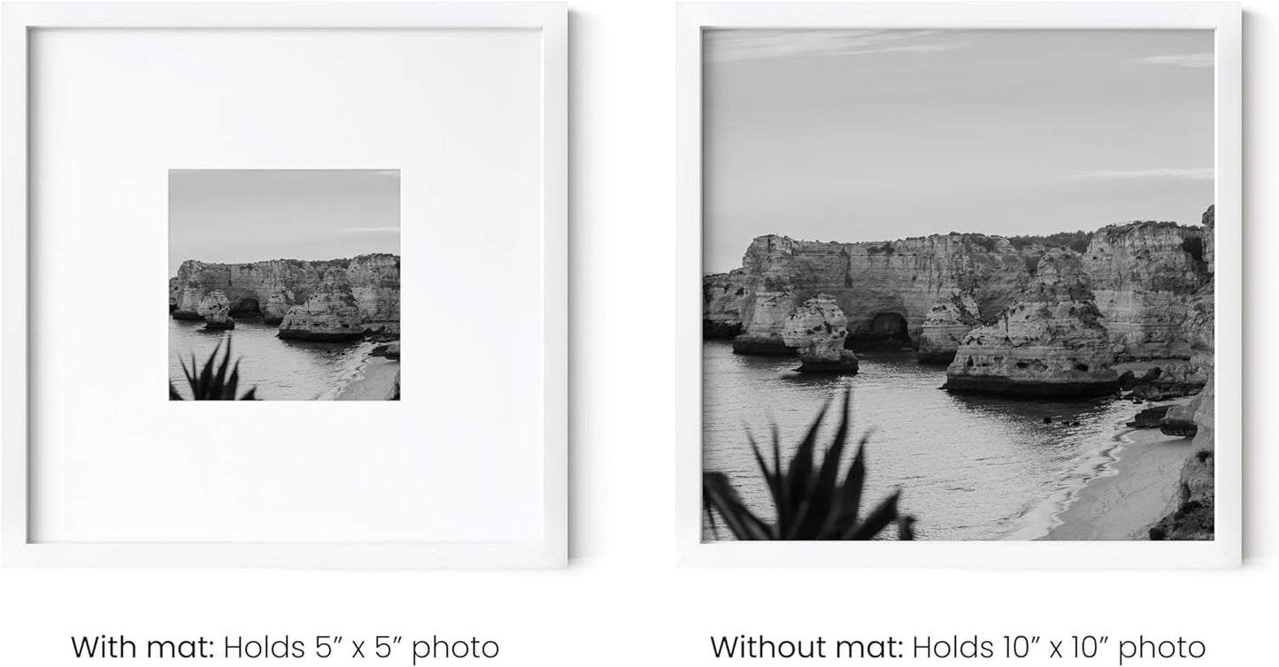 HAUS AND HUES 10x10 White Metal Picture Frames Matted to 5x5 - Features Premium Aluminum & Hanging Hardware, Shatterproof Plexiglass - Ideal for Home, Room, Office (10x10 in, White, Set of 15)