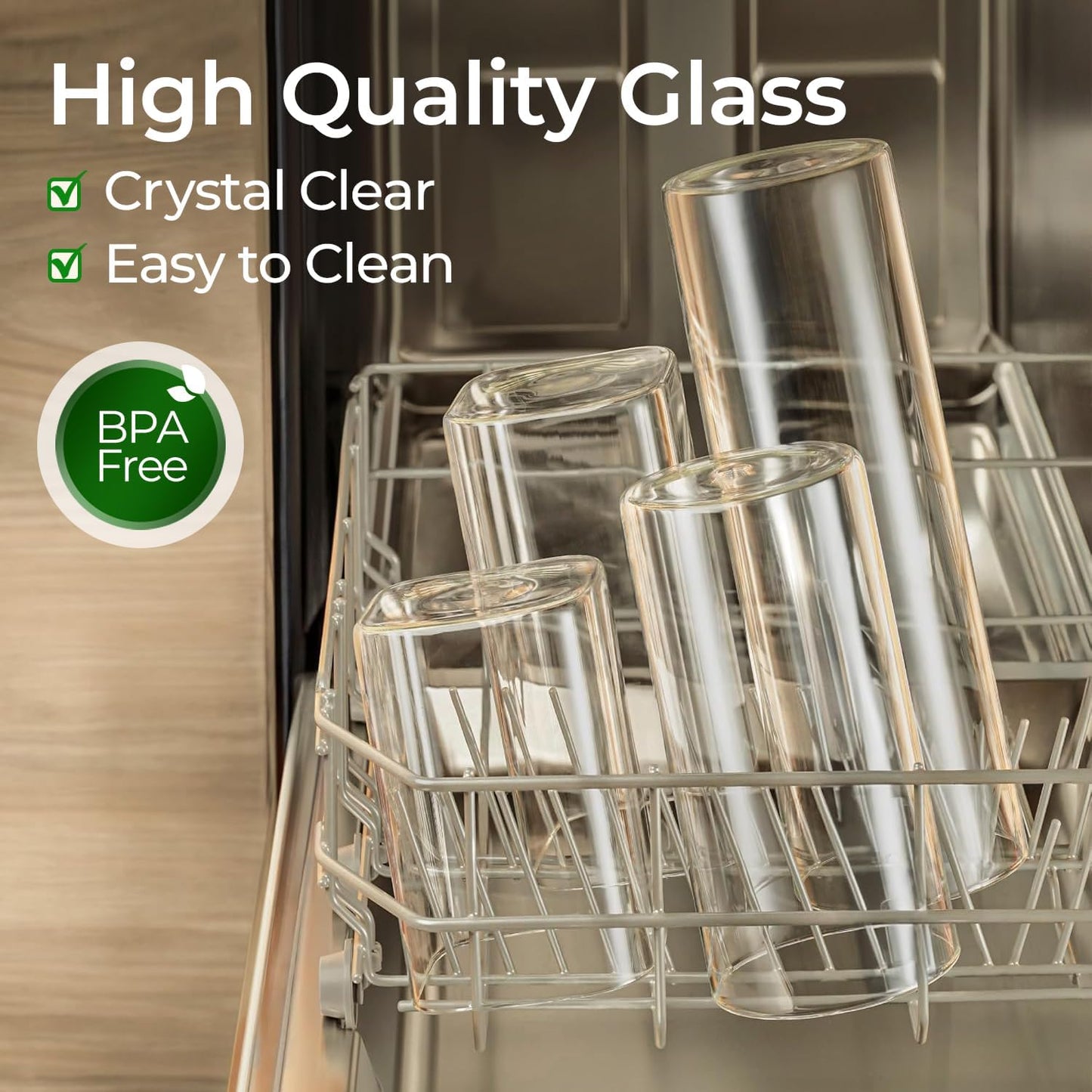 ComSaf Airtight Glass Food Storage Jars Set of 6, 0.6 Qt Clear Glass Food Storage Container with Sealing Wooden Lid, Stackable Spice Jar, Round Kitchen Canister for Sugar, Tea, Coffee bean, Pasta, Oat