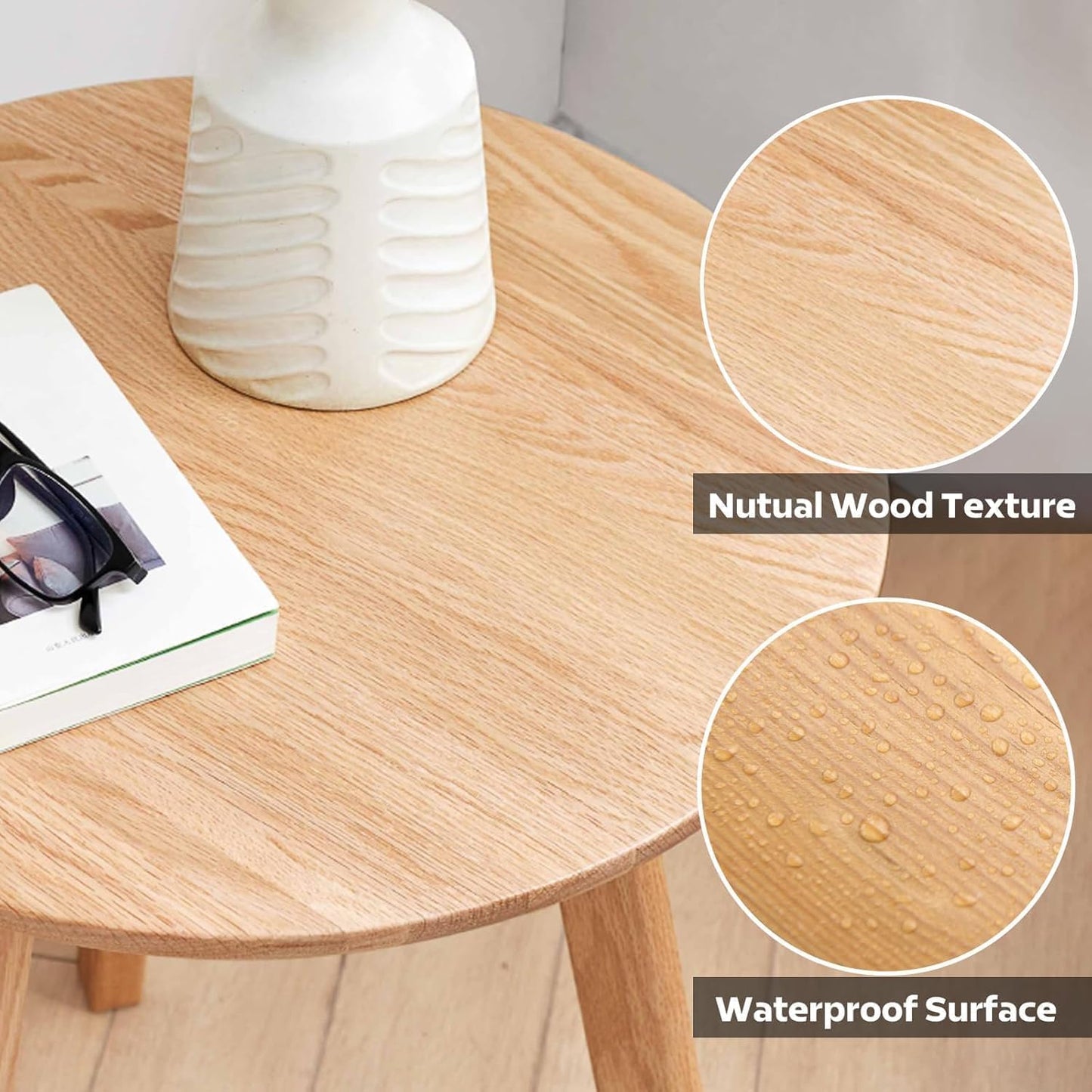 100% Solid Oak Small Tall Side Table, Mid Century Modern Coffee Table for Small Spaces, Living Room End Table with Stable Frame for Bedroom Couch, (Natural, 21.65" D x 21.65" W x 29.53" H)