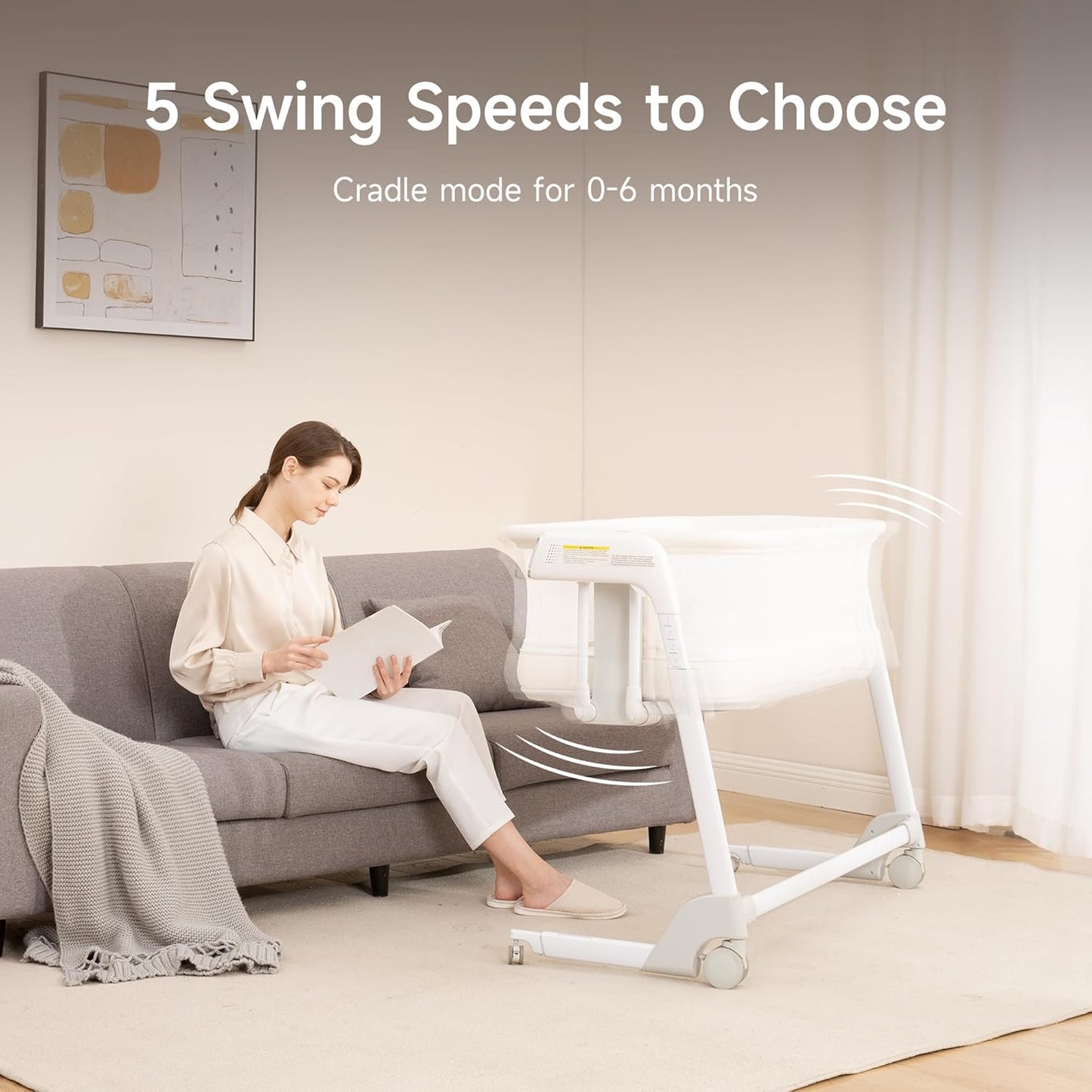 Maydolly Baby Bassinet, Smart Crib, Automatic Cry Detection and Response, Rocking Bassinet for Baby, 7 Height Adjustable with Mattress for Newborns (White)