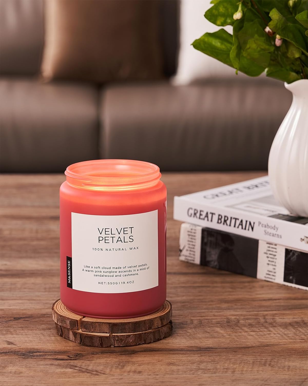 M&SENSE Velvet Petals Large Soy Candles for Home Scented, Organic Natural Soy Wax 19.4oz 110 Hour Long Lasting, Luxury Floral Scented Candle Gifts for Women