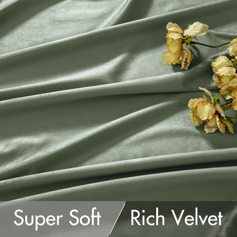 MIULEE Sage Green Polyester Curtains 96 inches 2 Panels - Pinch Pleated Luxury Room Darkening Window Drapes for Bedroom Living Room Blackout Thermal Insulated Super Soft, Back Tab Rod Pocket W52 x L96