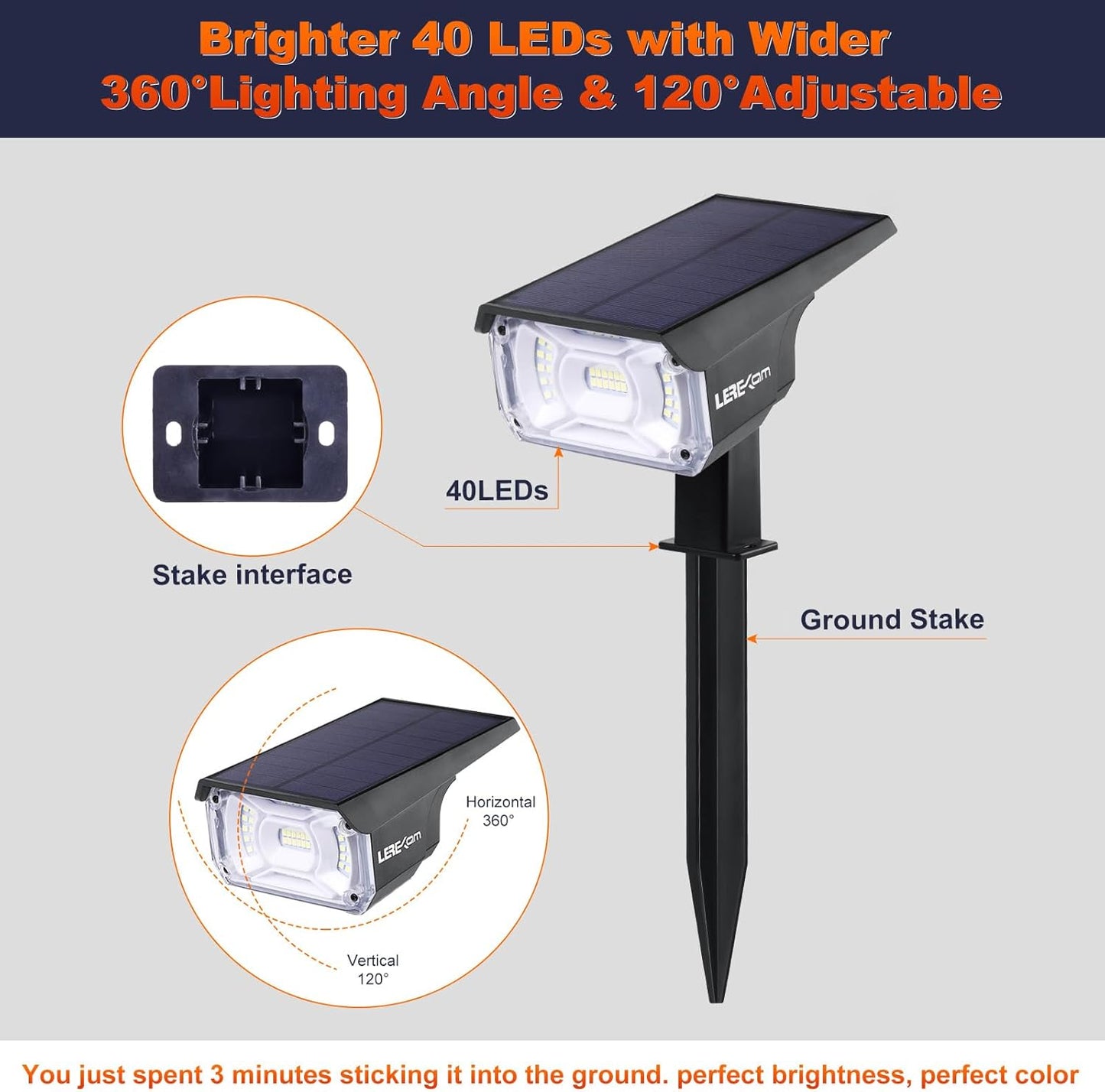Solar Spot Lights, IP65 Waterproof 40 LEDs Landscape Spotlights,USB & Solar Powered Wall Lights Dark Sensing Auto On/Off,3 Modes Outdoor Solar Garden Lights for Yard Porch 2 Pack