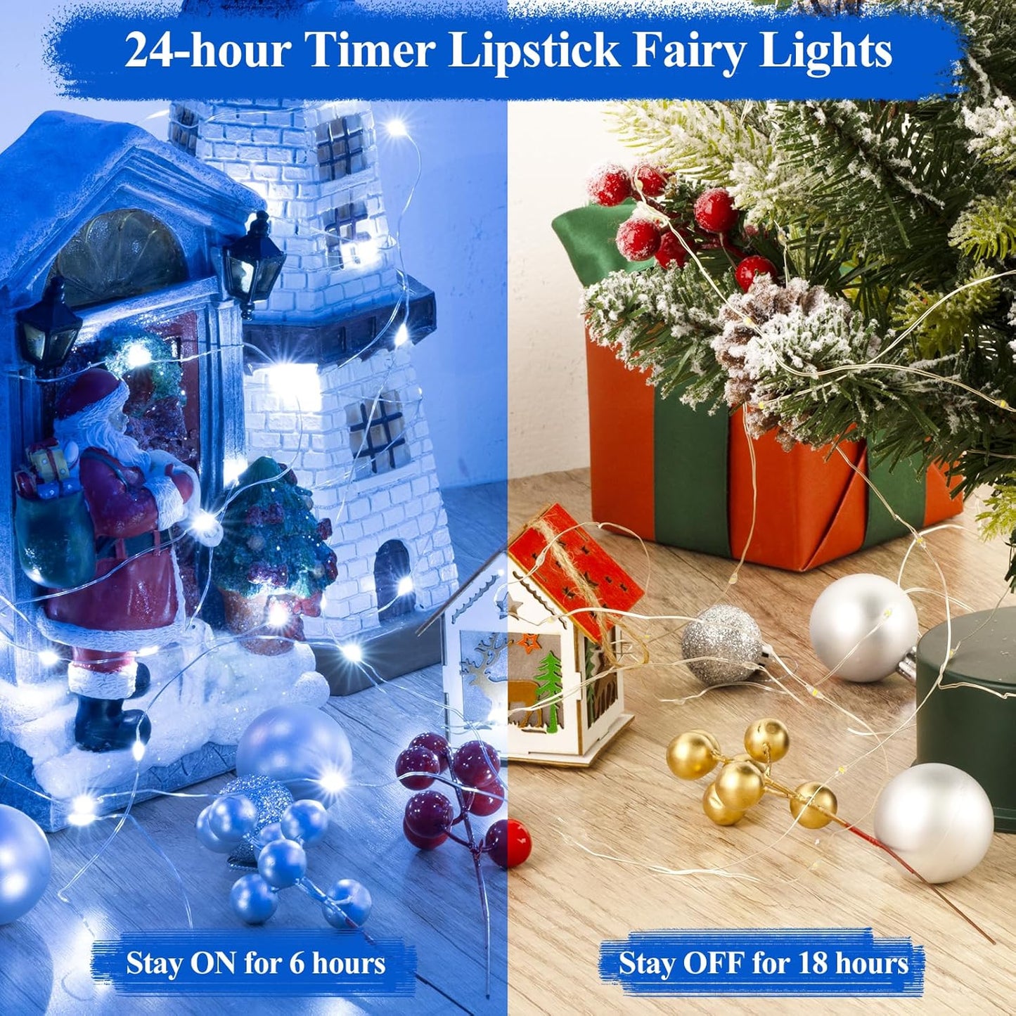 Lakumu 32FT(16 * 2) LED String Lights Battery Operated, Fairy Lights with Timer, Mini Twinkle Lights for Bedroom, Christmas Decorations, Wedding, Vine, Centerpiece Table Decor Blue