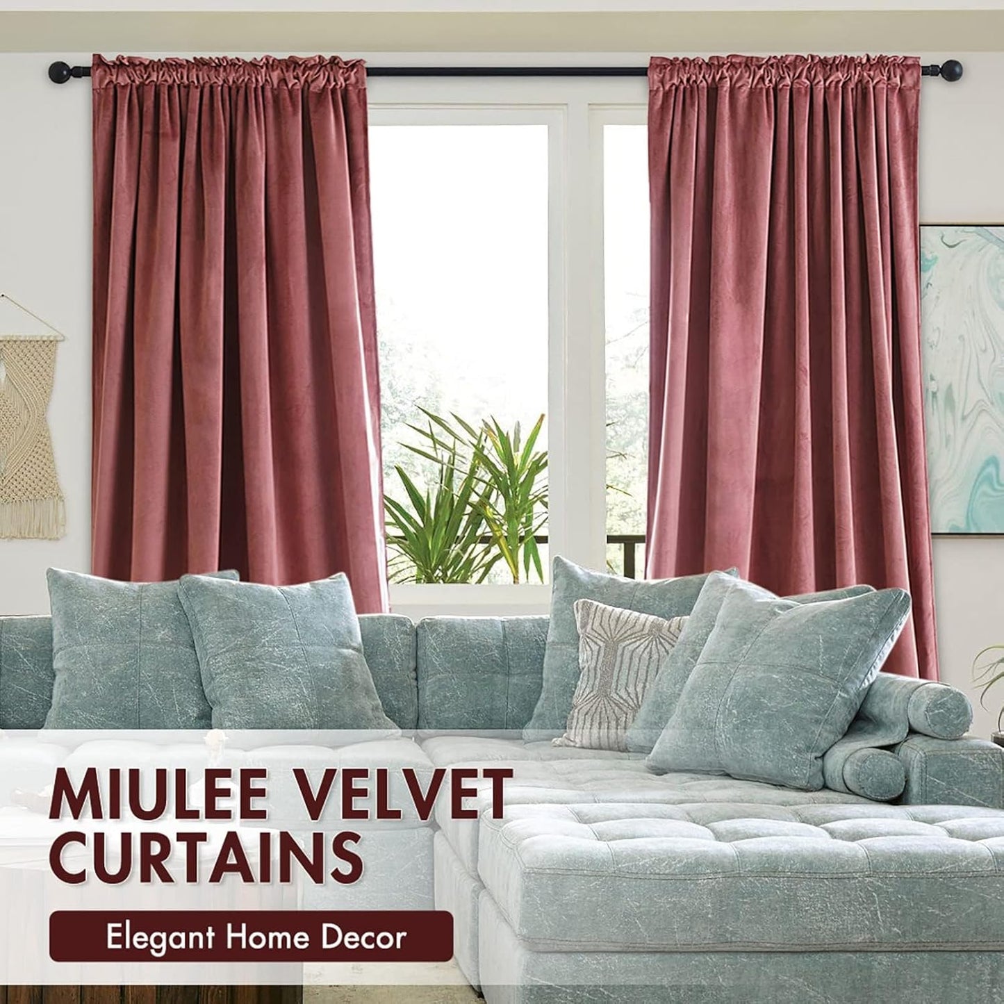 MIULEE Dusty Rose Pink Velvet Curtains Thermal Insulated Blackout Curtain Drapes for Bedroom Living Room Darkening 120 Inches Long Curtains Panels Rod Pocket Set of 2
