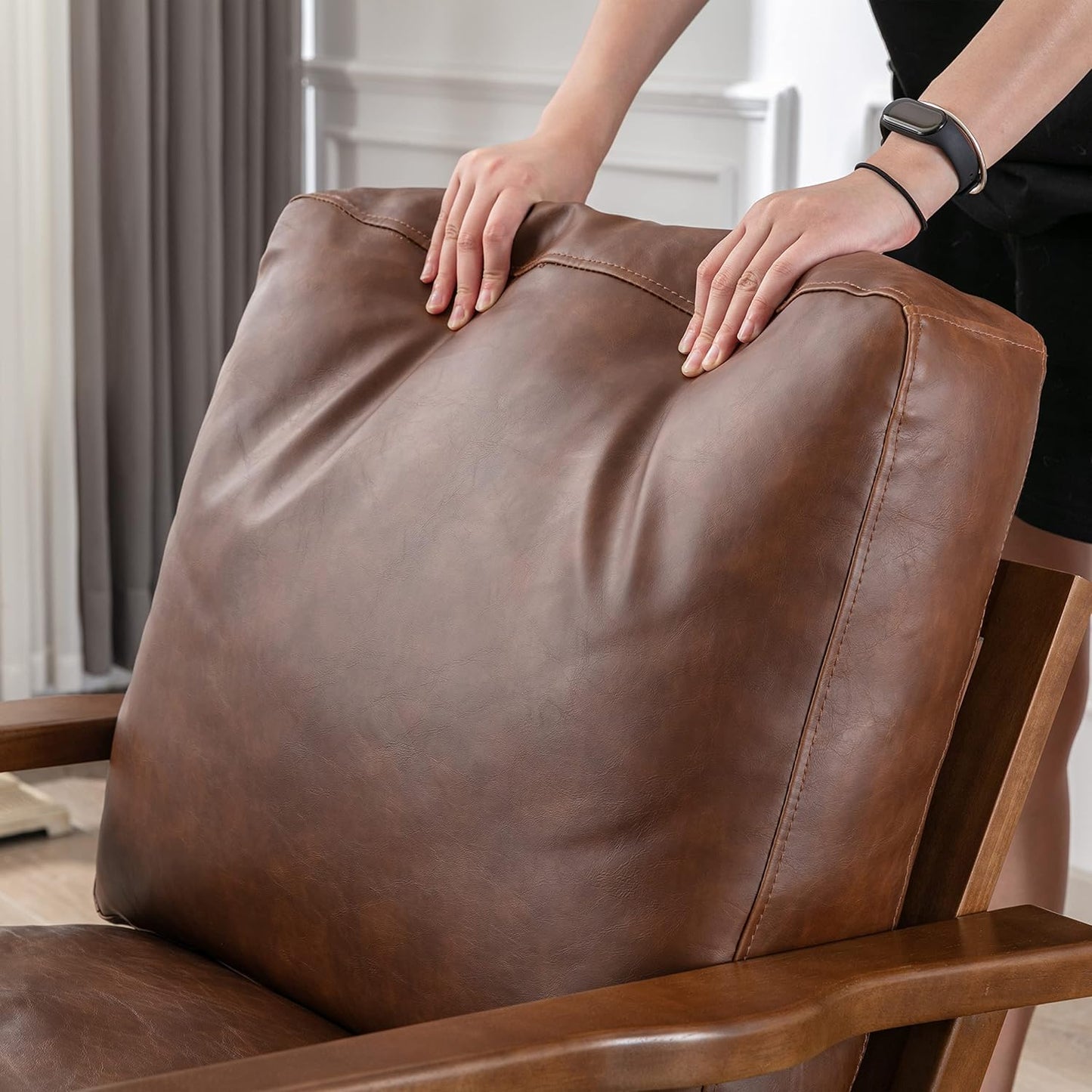 chairus Leather Accent Chair Mid Century Modern Armchair Compfy Upholstered Lounge Arm Chair for Living Room Fireplace/Bedroom/Reception/Dorms, PU Brown